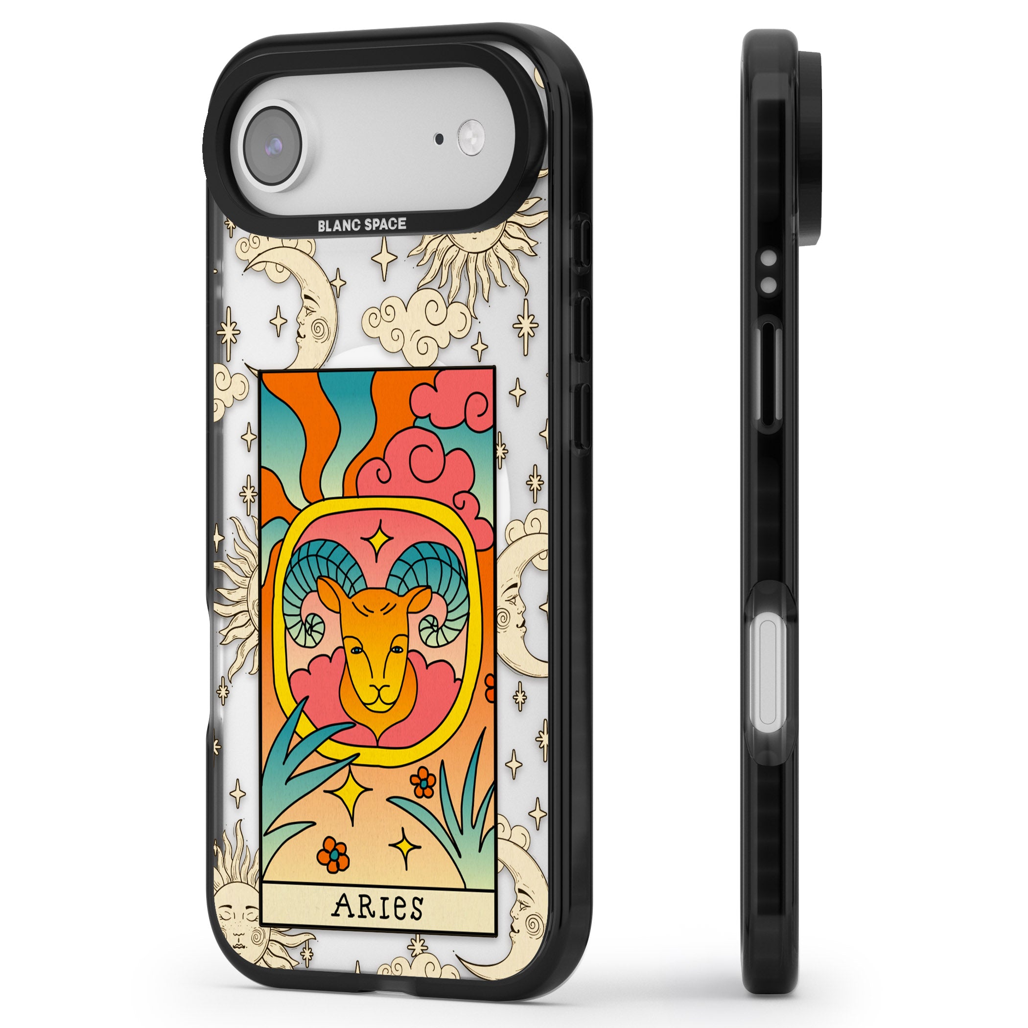 Celestial Zodiac Aries iPhone 17 Air Impact Pro Black Phone Case Side Profile