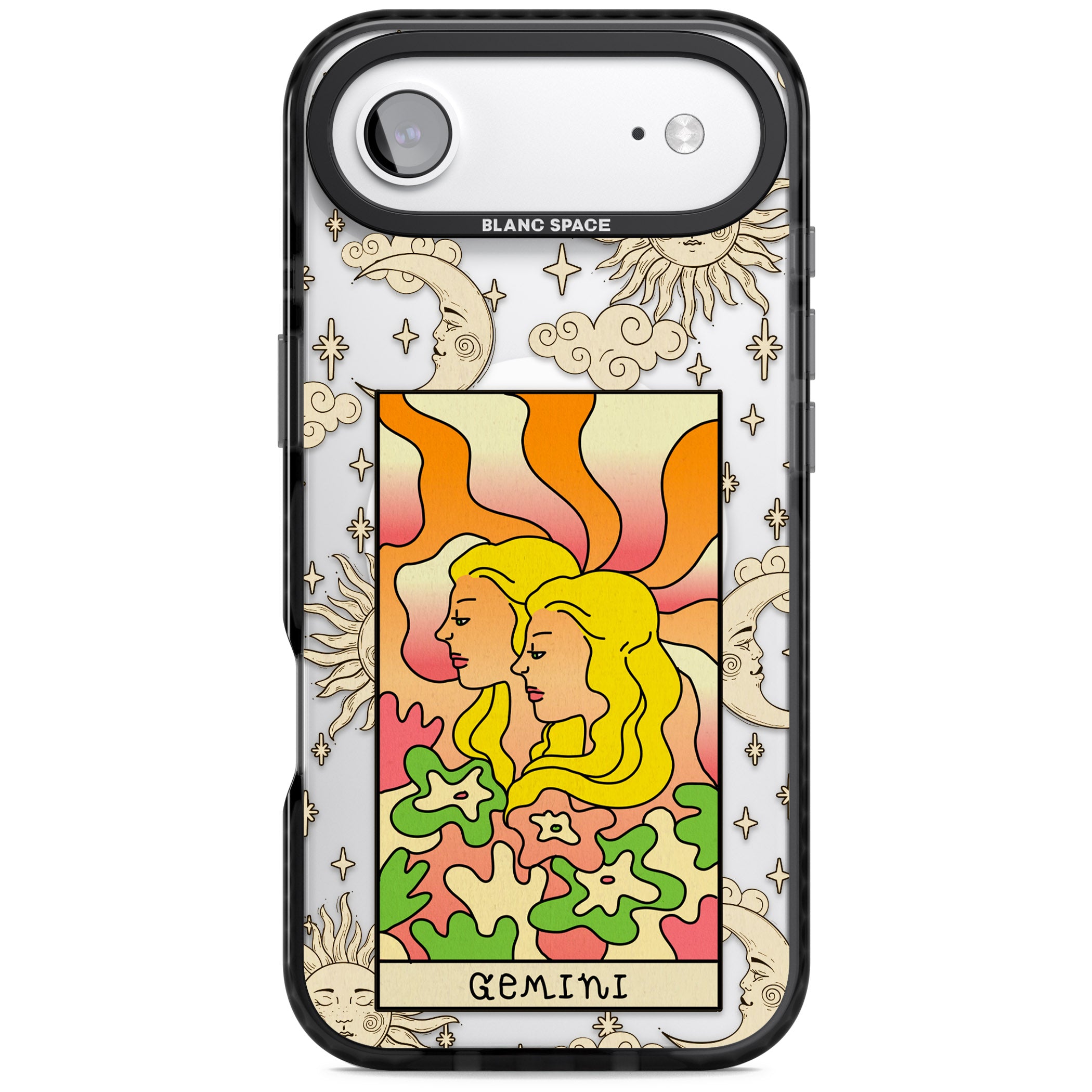 Celestial Zodiac Gemini iPhone 17 Air Impact Pro Black Phone Case