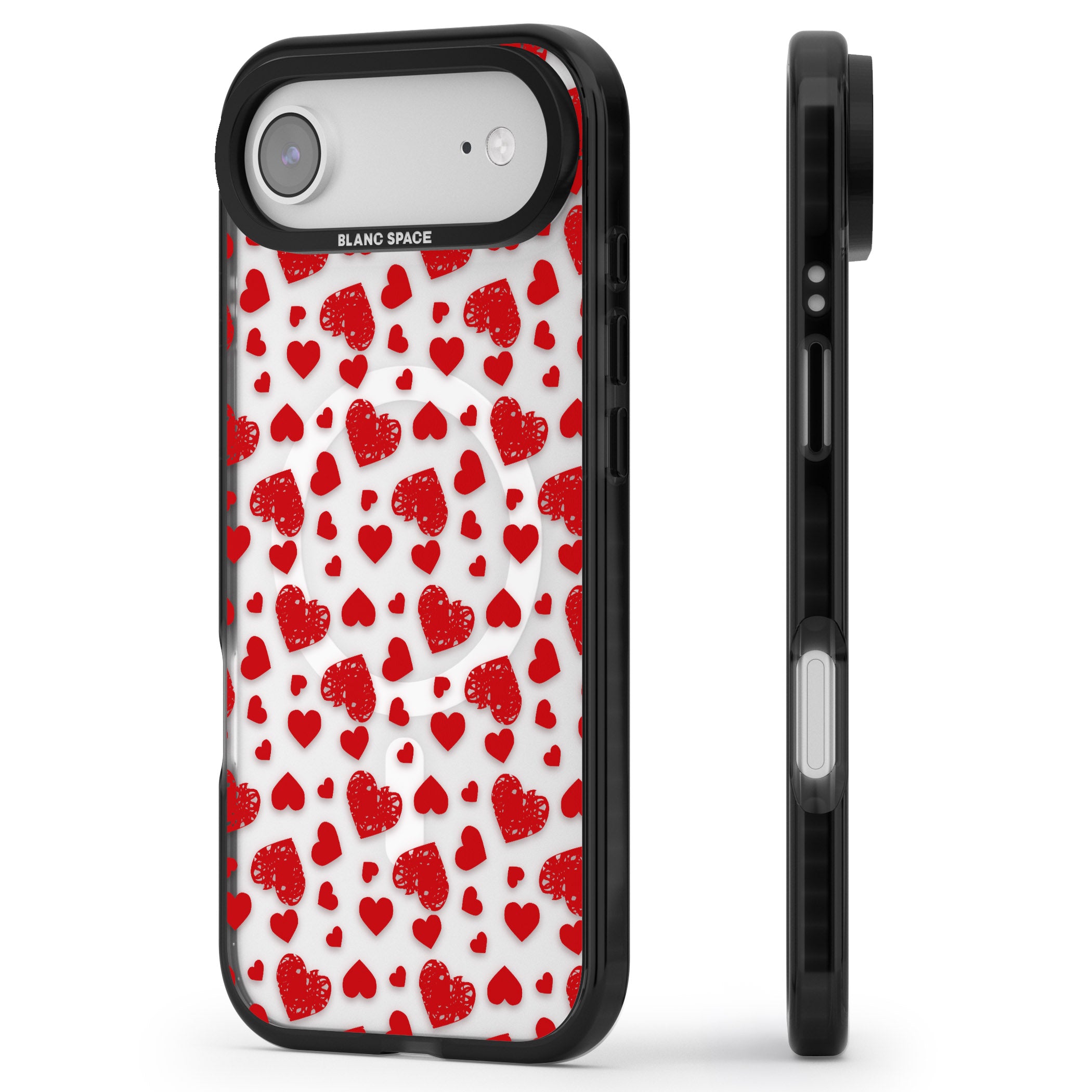 Red Heart Pattern Classic iPhone 17 Air Impact Pro Black Phone Case Side Profile