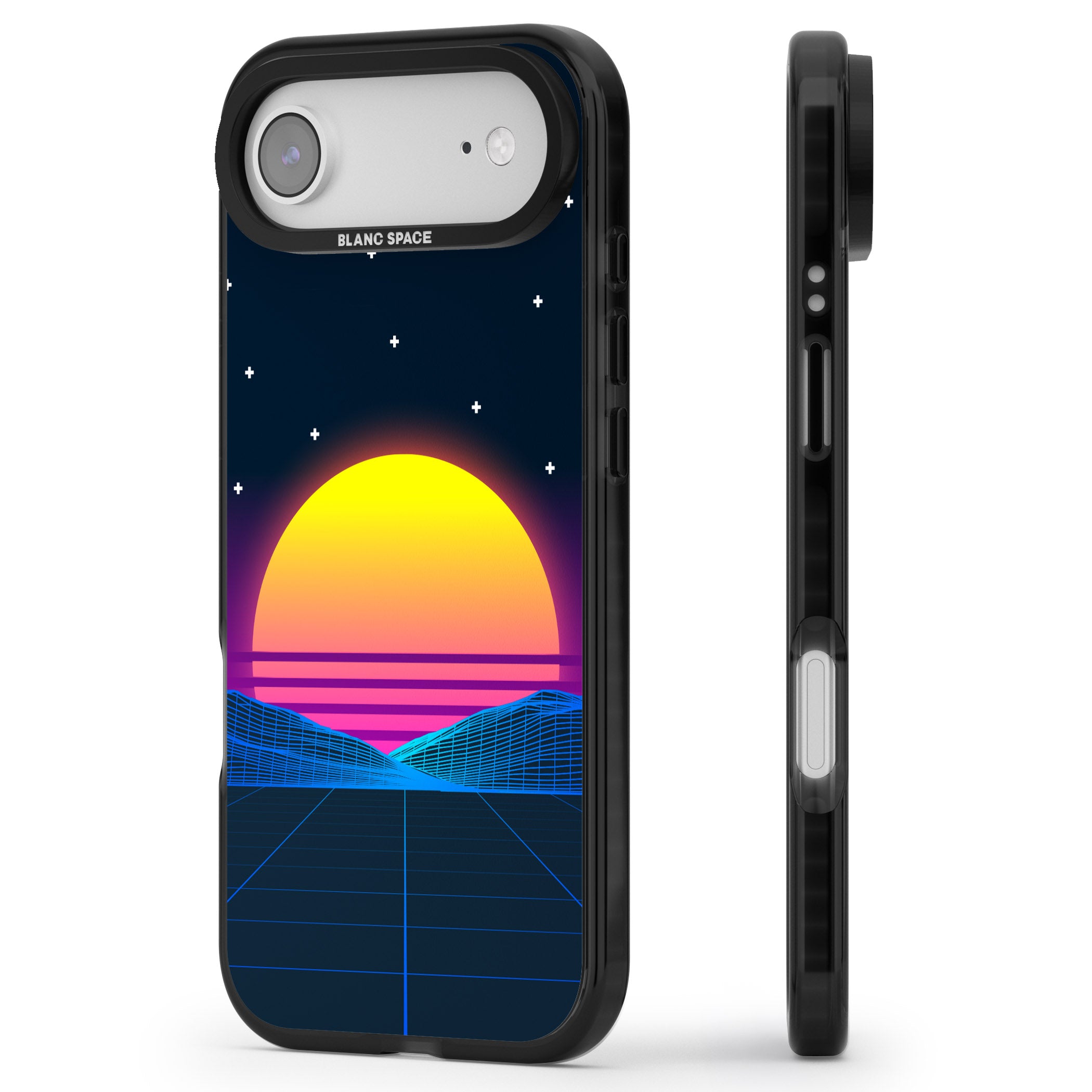 Retro Sunset Vaporwave iPhone 17 Air Impact Pro Black Phone Case Side Profile
