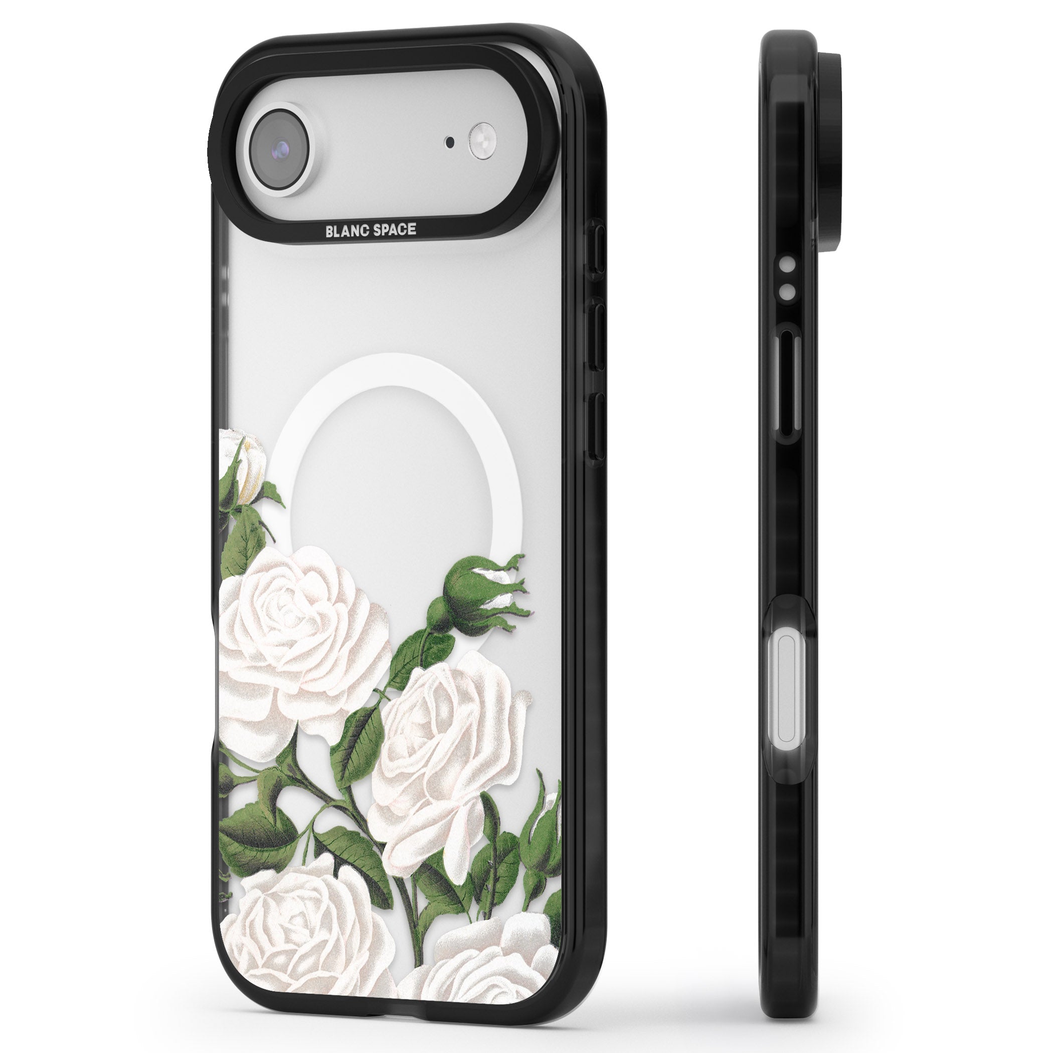 White Vintage Painted Flowers iPhone 17 Air Impact Pro Black Phone Case Side Profile