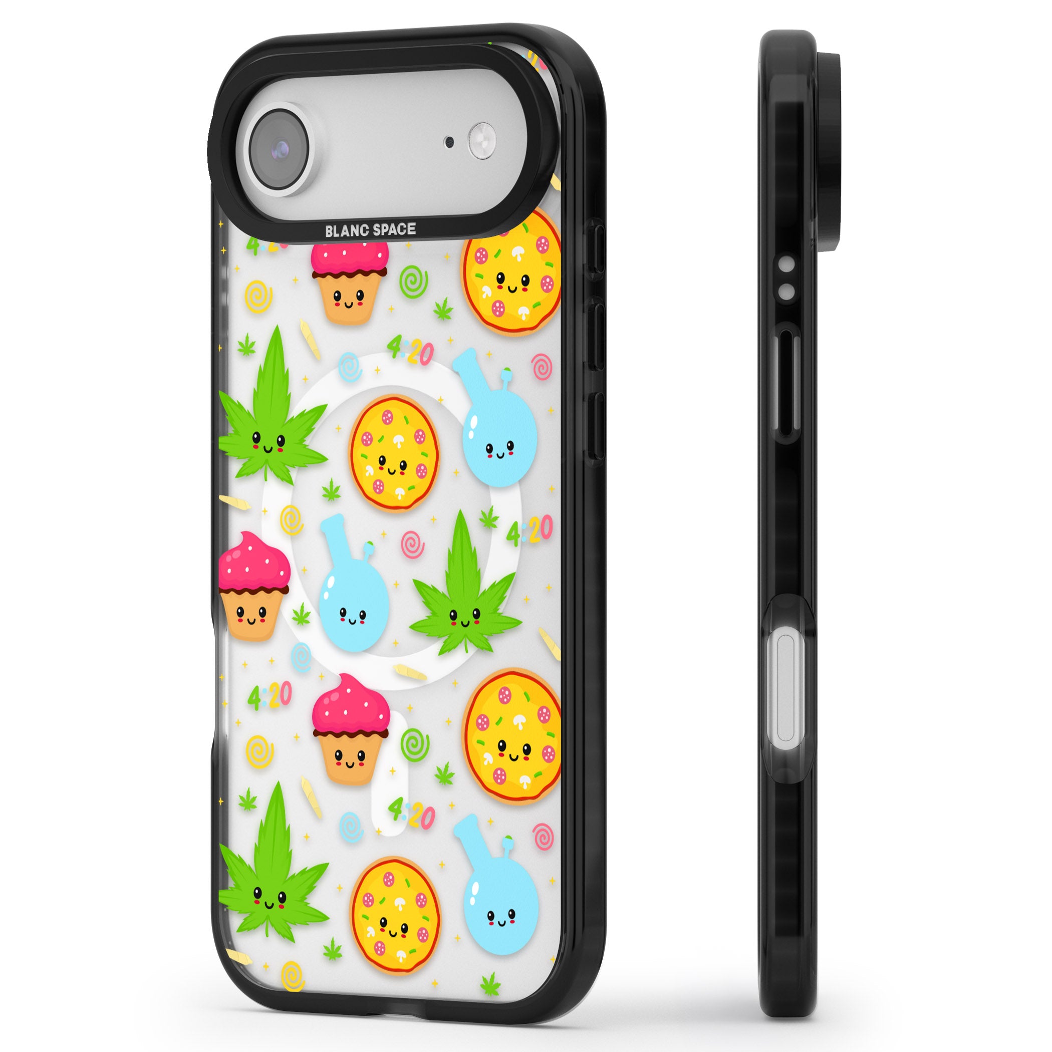 Kawaii Weed Pattern iPhone 17 Air Impact Pro Black Phone Case Side Profile