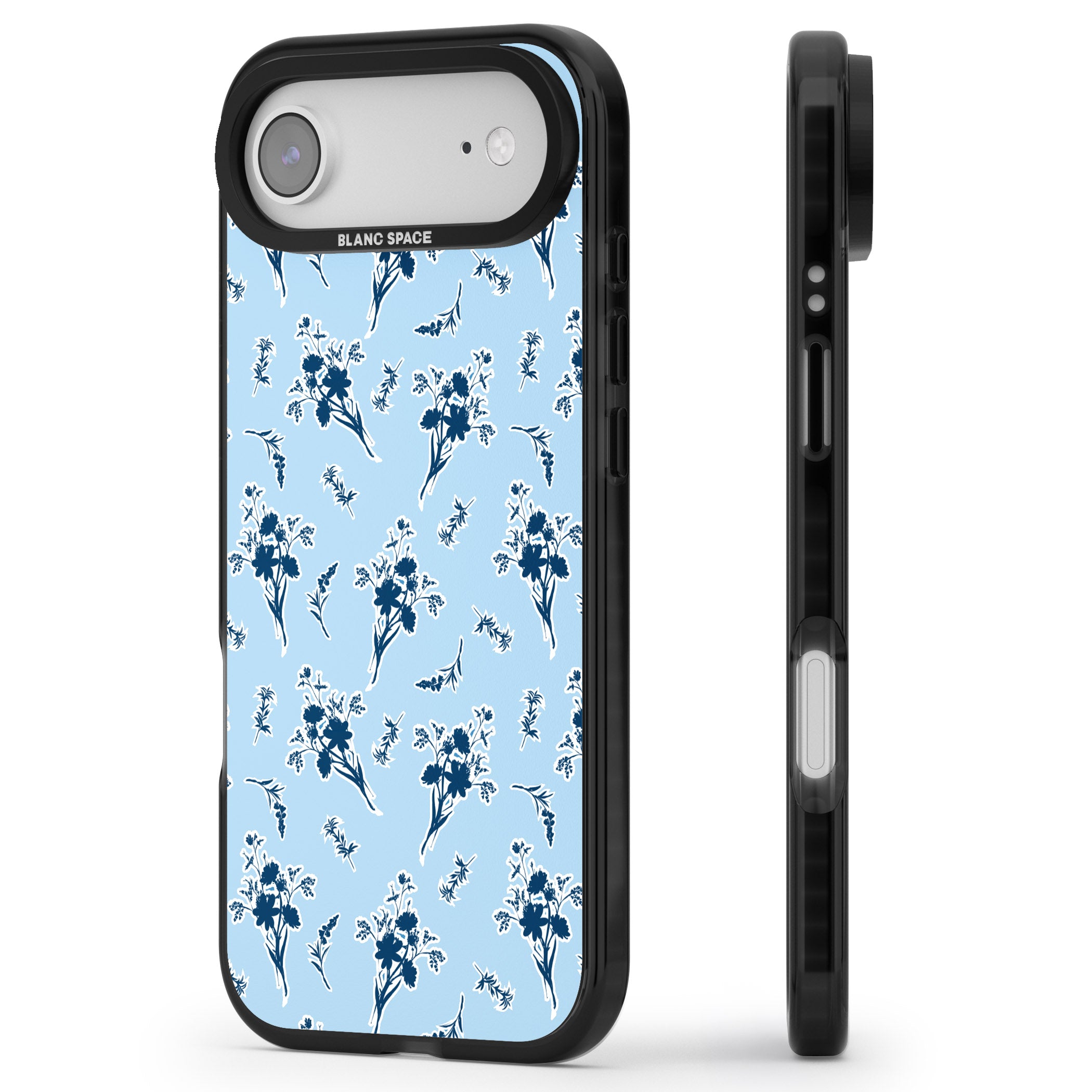 Blue Sticker Wildflowers iPhone 17 Air Impact Pro Black Phone Case Side Profile
