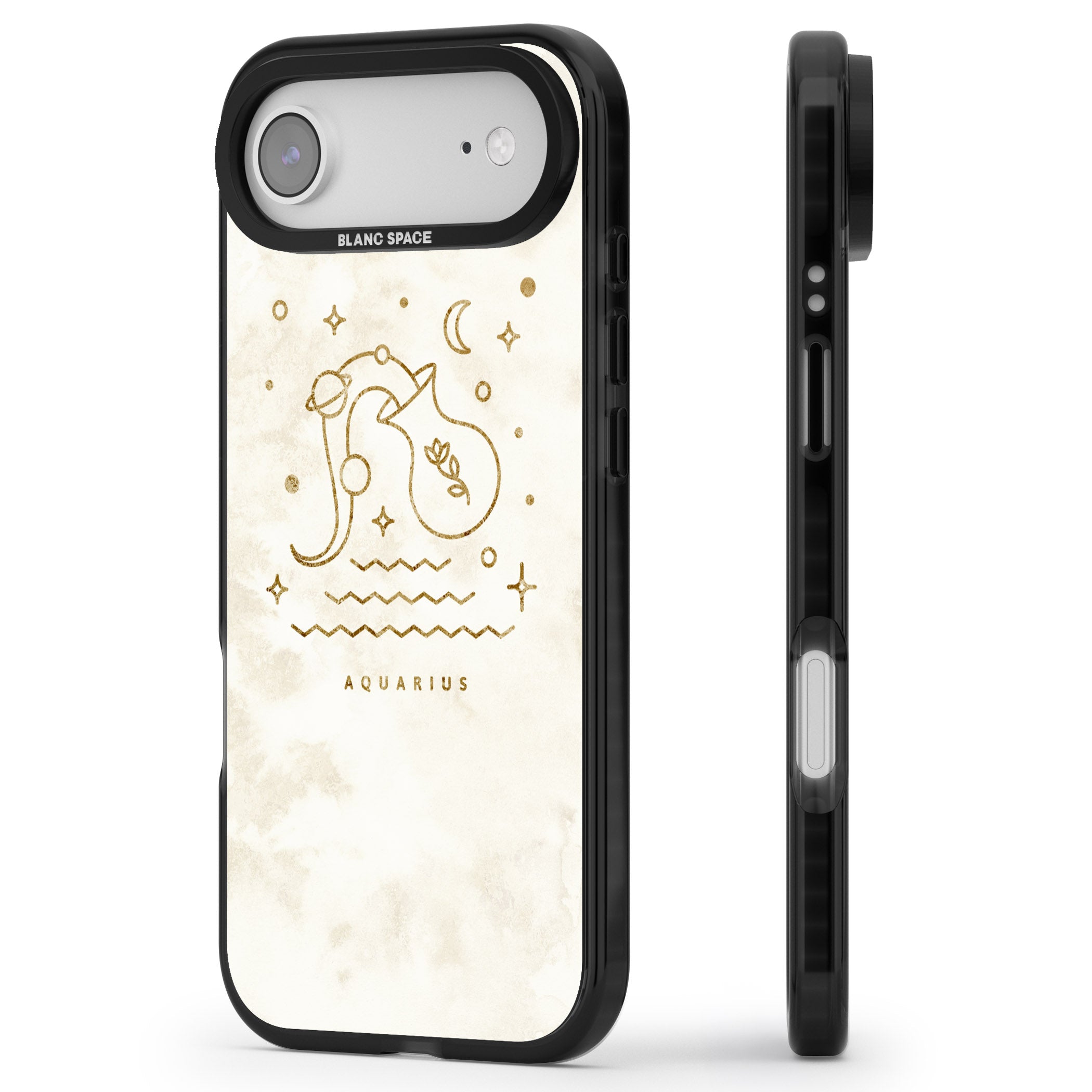 Aquarius Golden Emblem iPhone 17 Air Impact Pro Black Phone Case Side Profile