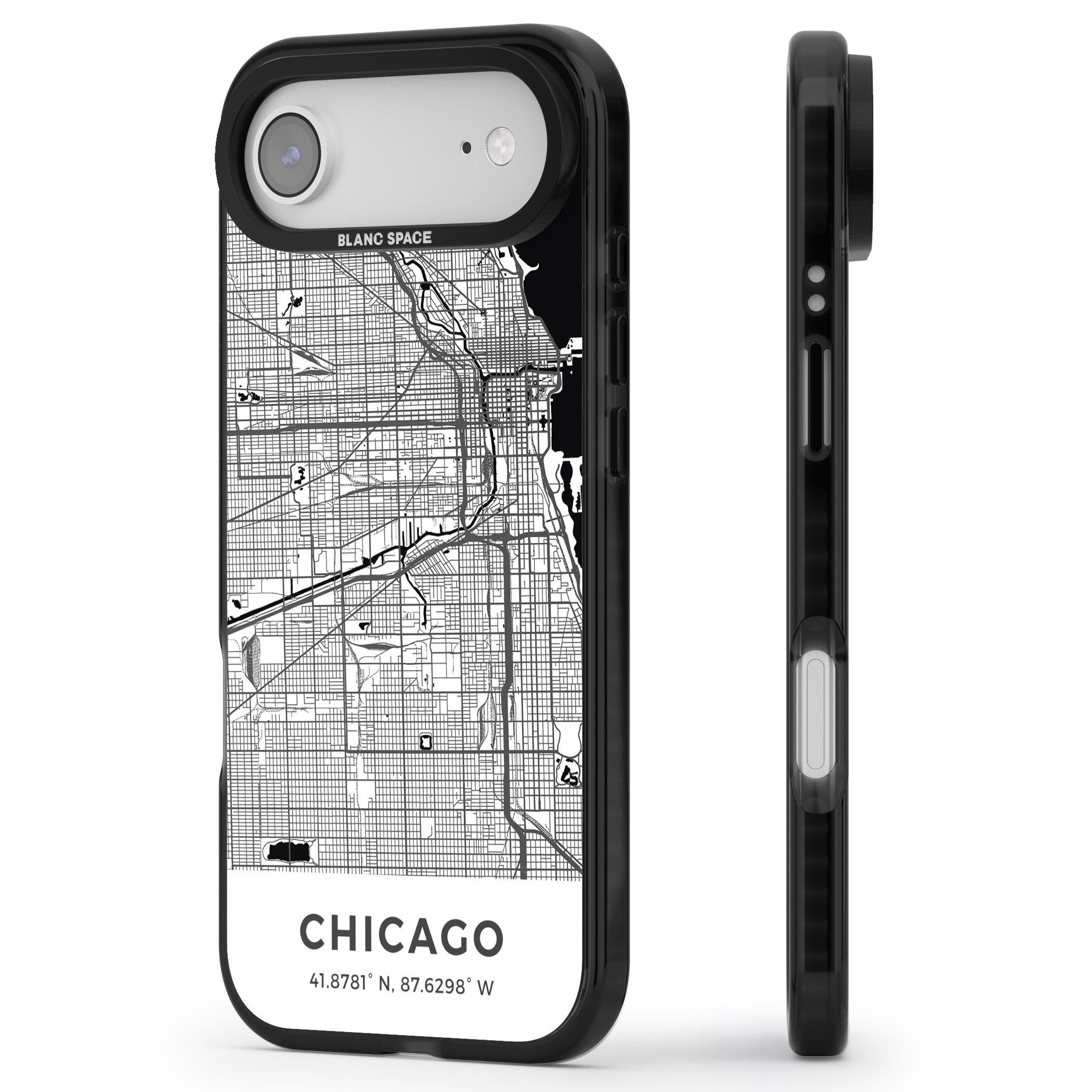 Chicago Map iPhone 17 Air Impact Black Phone Case Side Profile