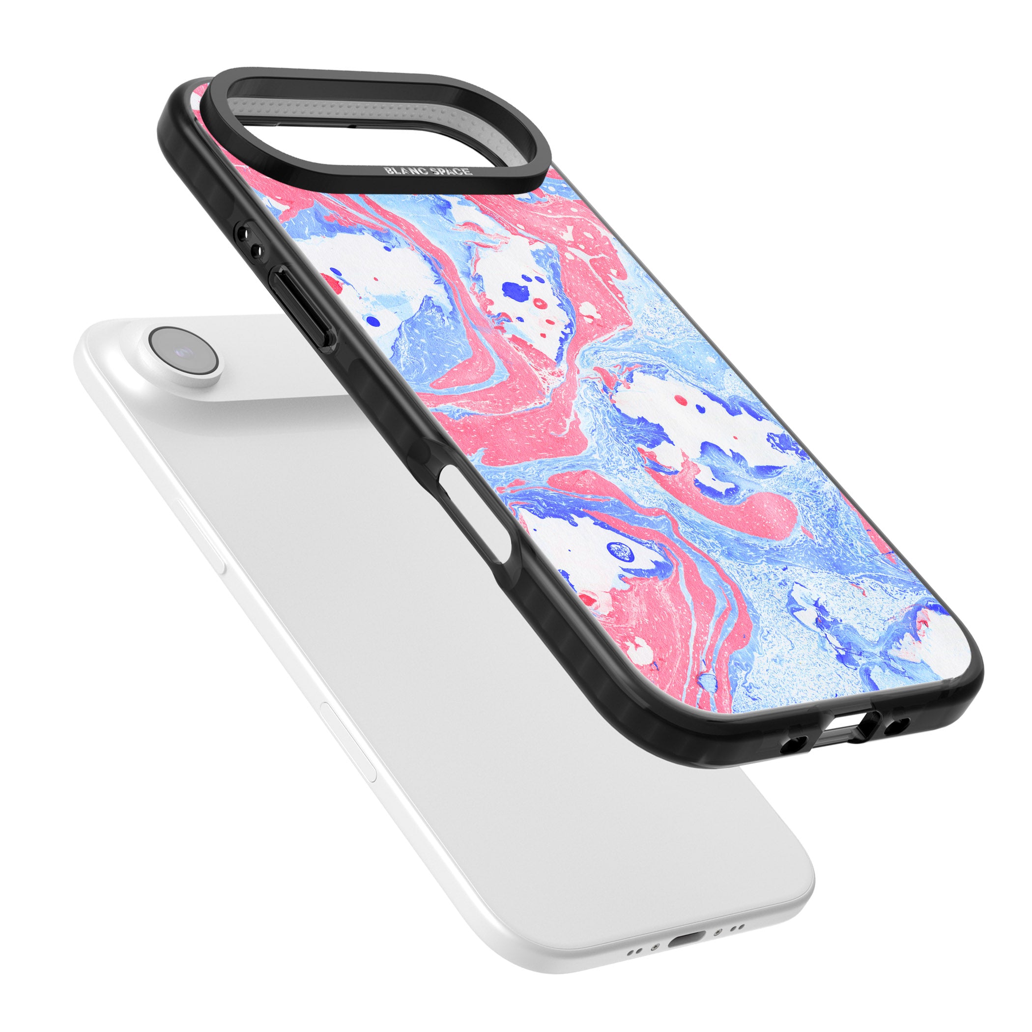 Pink, Blue & White Marbled Paper Pattern iPhone 17 Air Impact Black Phone Case Colours