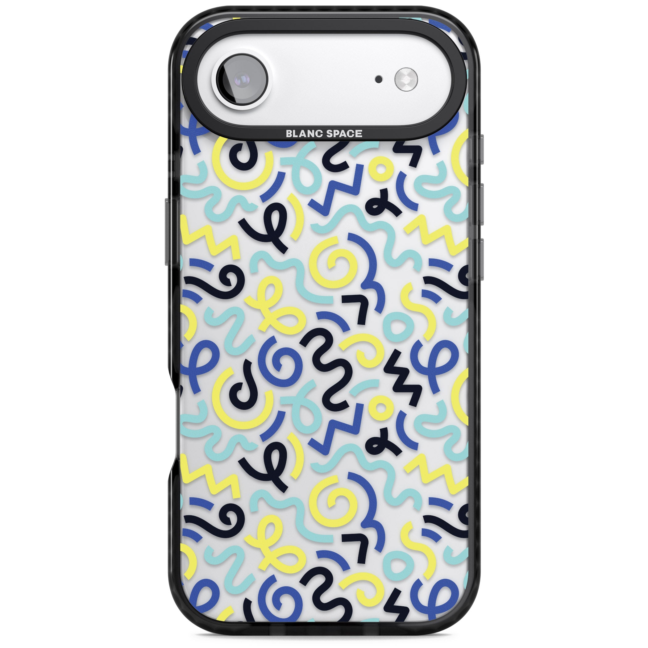 Blue & Yellow Memphis Retro iPhone 17 Air Impact Black Phone Case