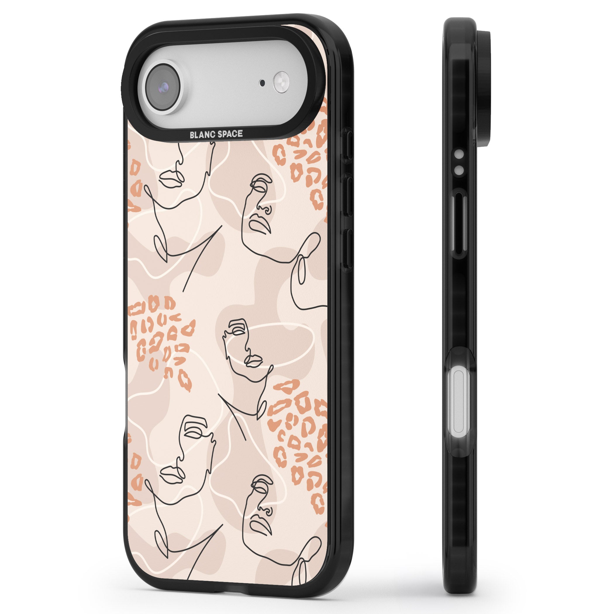 Abstract Faces Leopard iPhone 17 Air Impact Black Phone Case Side Profile
