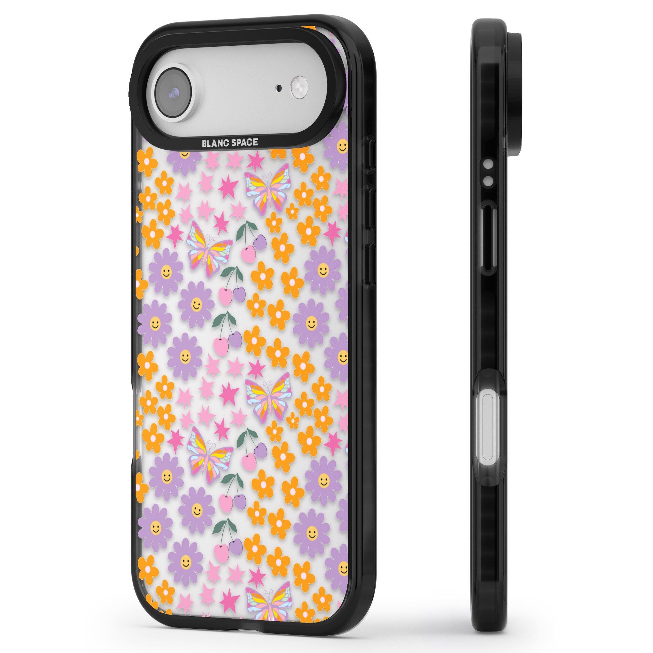 Botanical Bombardment iPhone 17 Air Impact Black Phone Case Side Profile