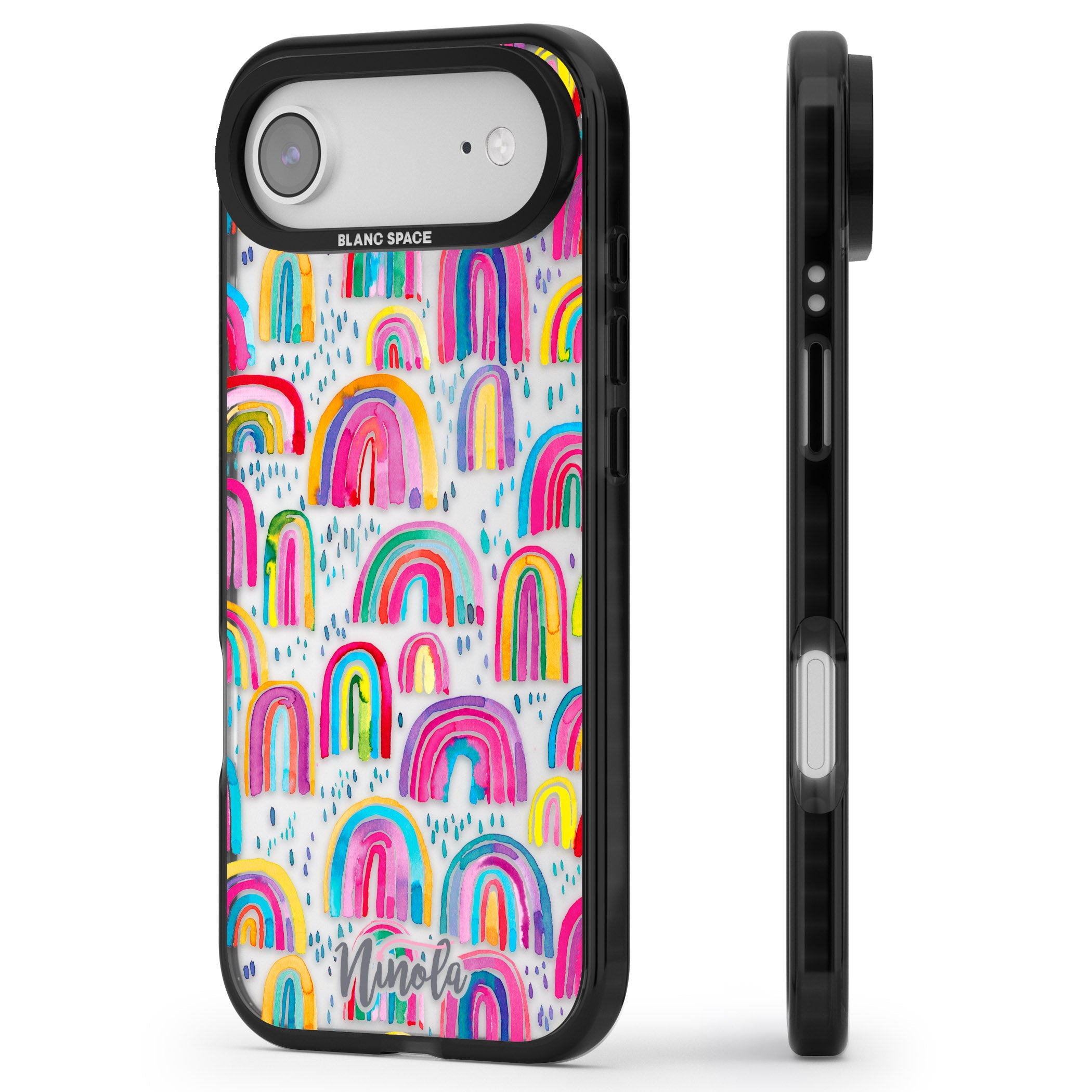 Watercolor Rainbow iPhone 17 Air Impact Black Phone Case Side Profile