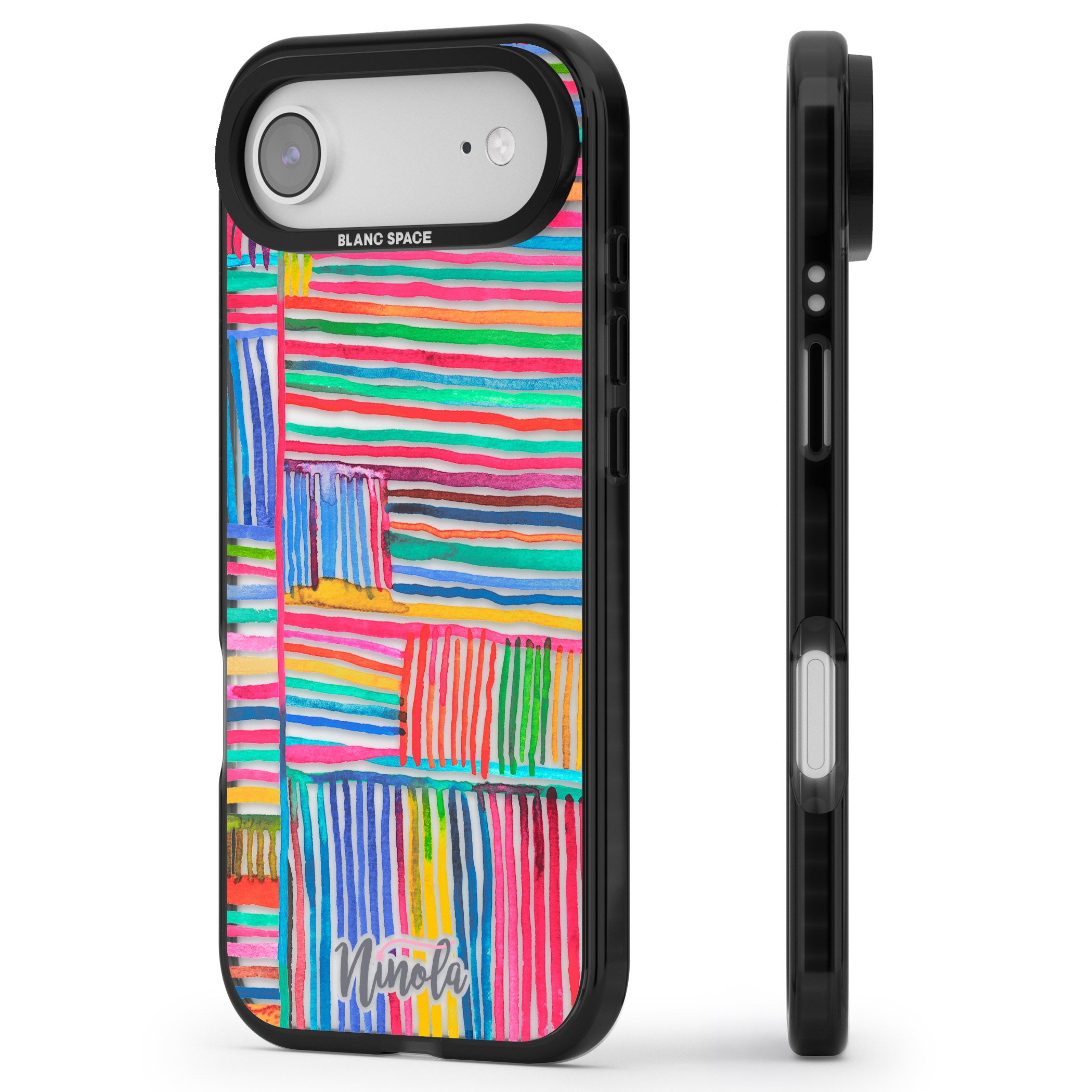 Vibrant Watercolor Lines iPhone 17 Air Impact Black Phone Case Side Profile