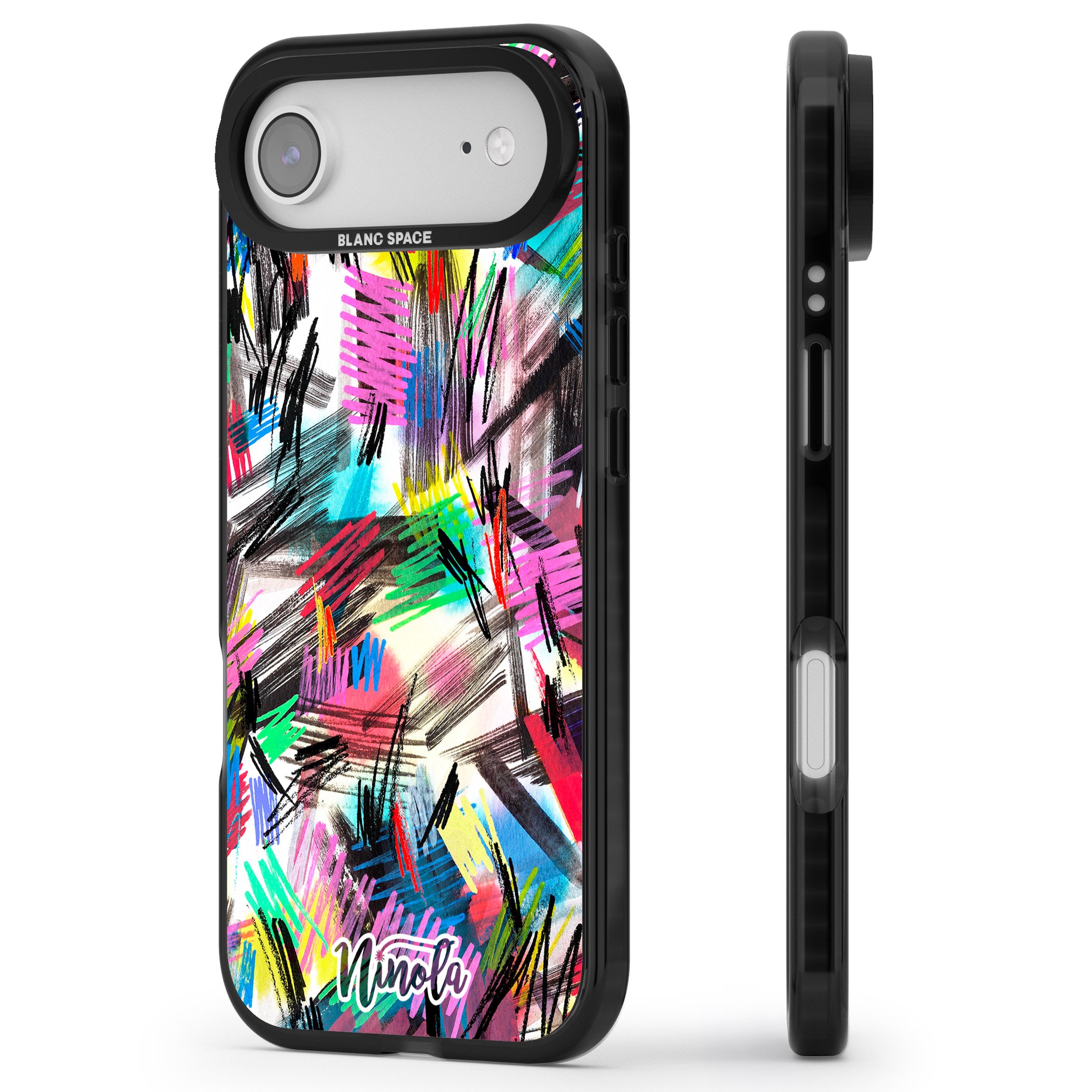 Wild Strokes Rainbow iPhone 17 Air Impact Black Phone Case Side Profile