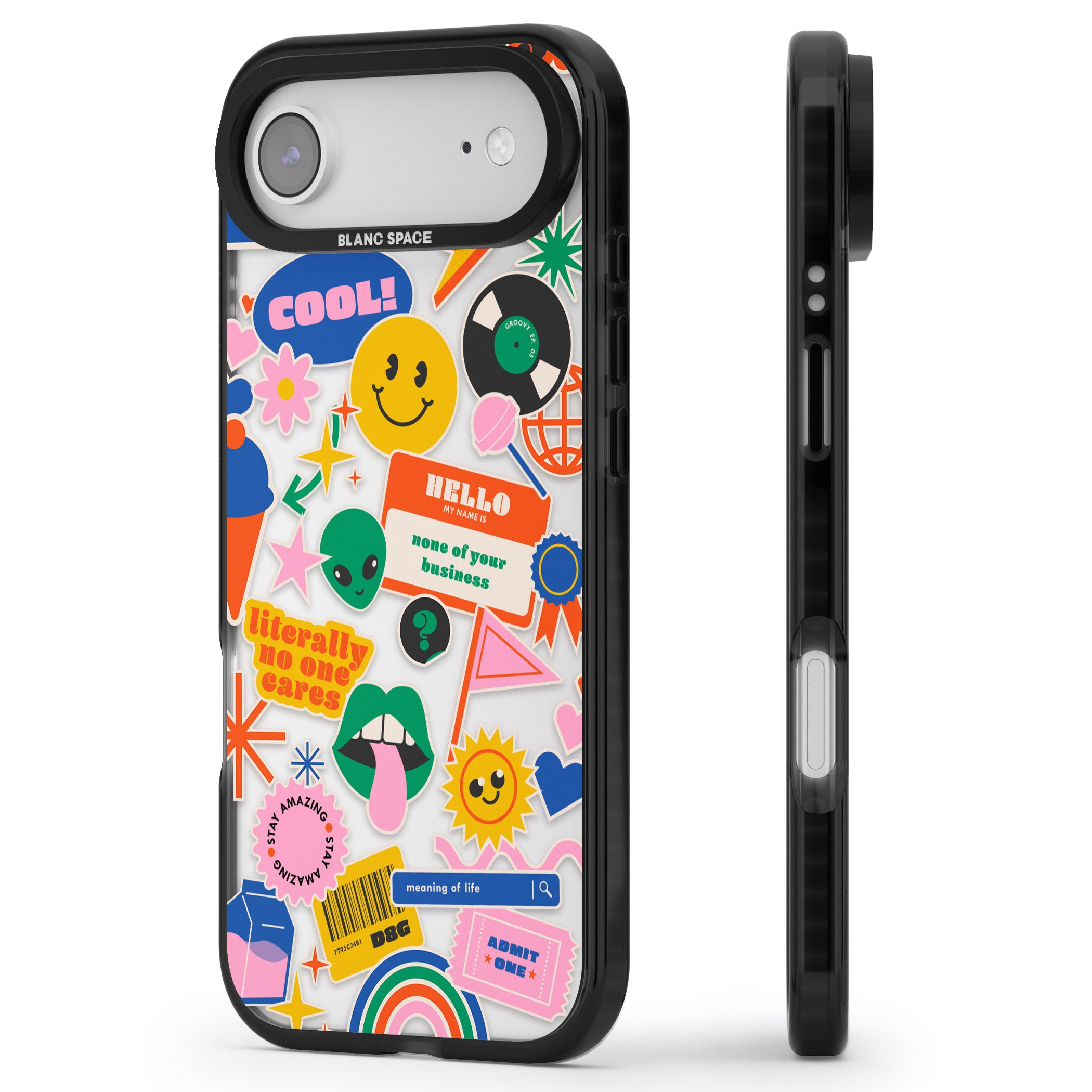 Nostalgic Sticker Vibes iPhone 17 Air Impact Black Phone Case Side Profile