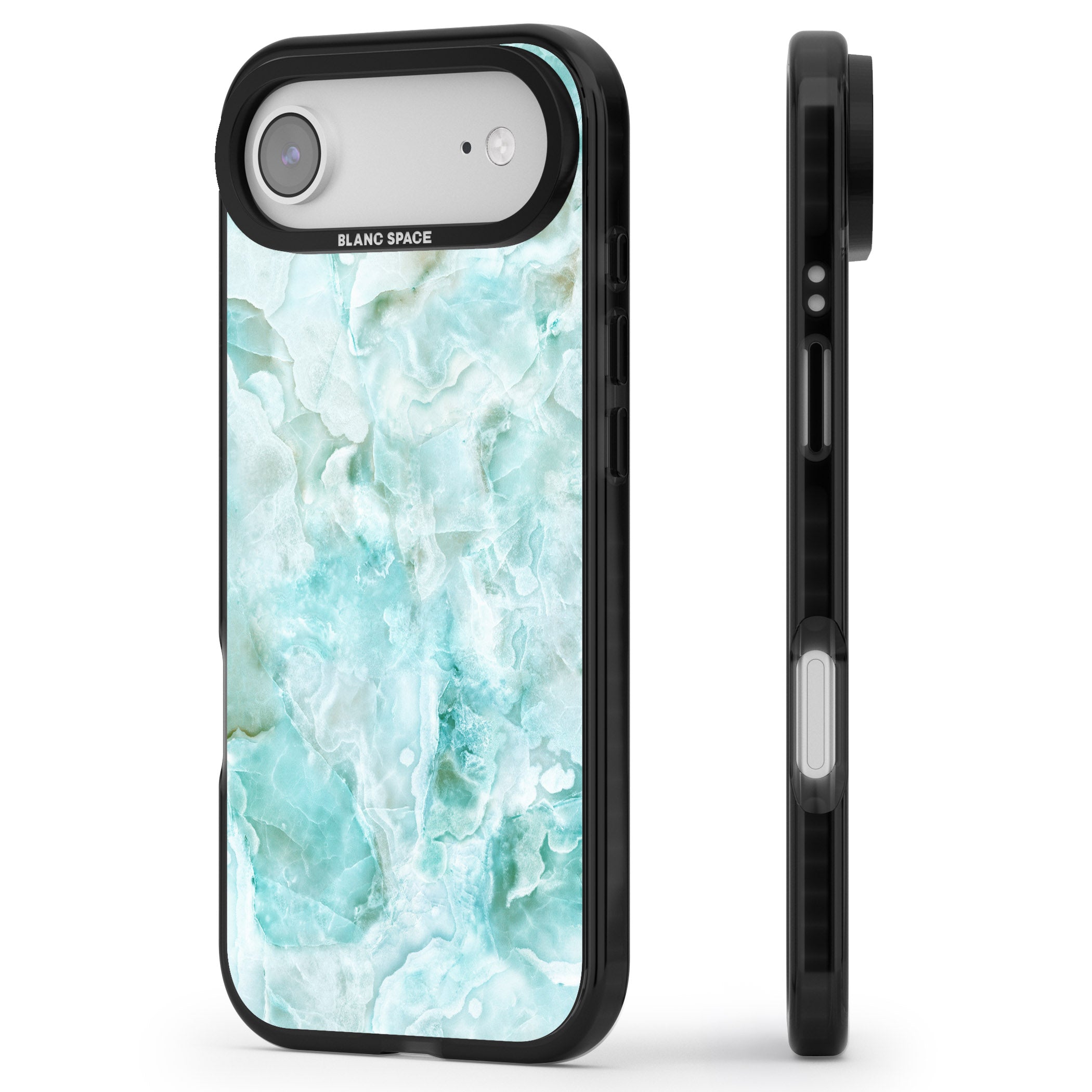 Aqua Onyx Marble iPhone 17 Air Impact Black Phone Case Side Profile