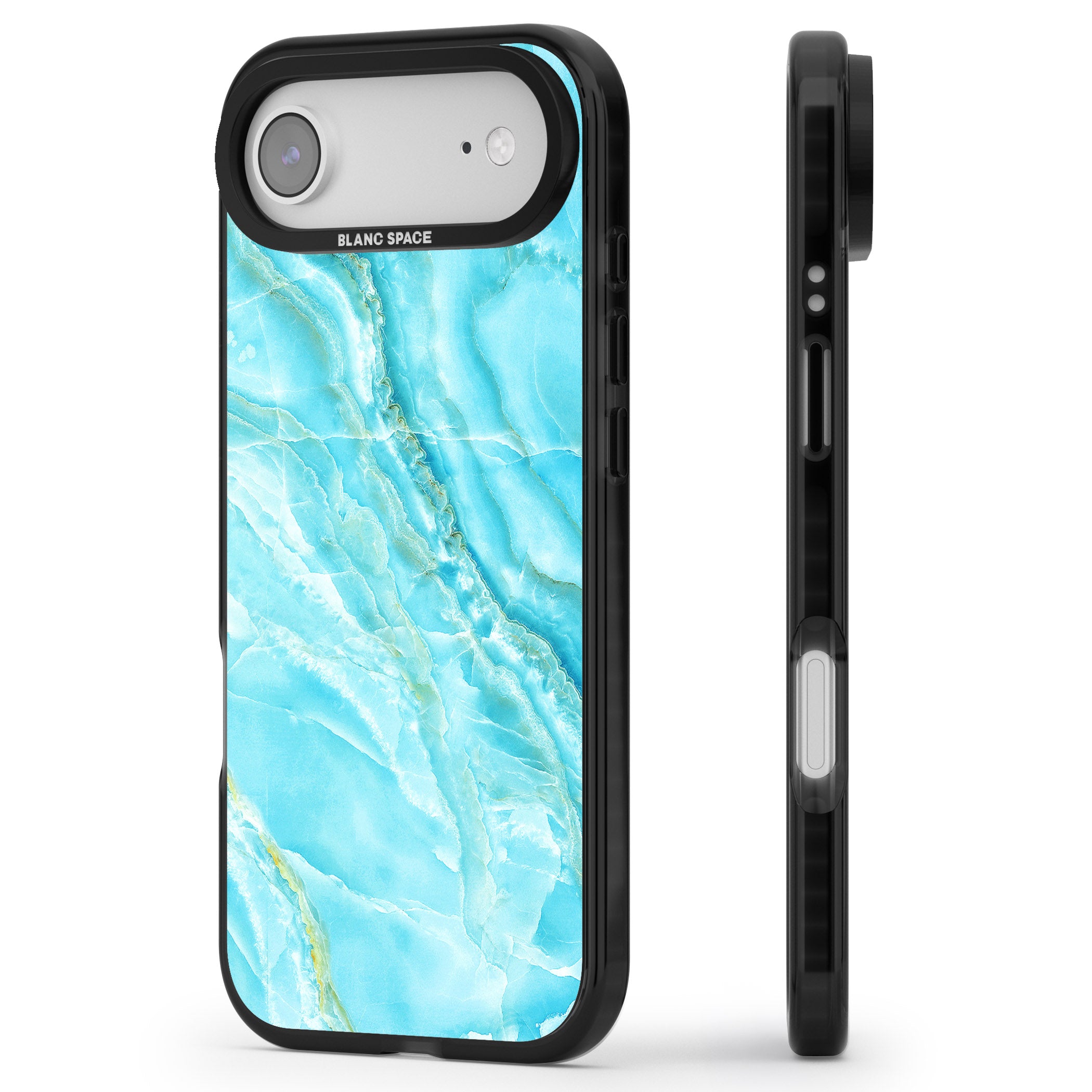 Blue Onyx Marble iPhone 17 Air Impact Black Phone Case Side Profile