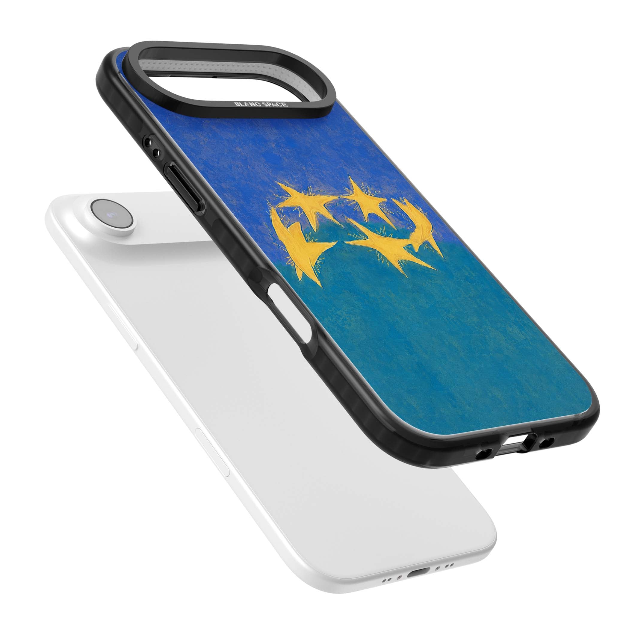 Star Boogie stars aesthetic iPhone case featuring five yellow hand-painted stars on cobalt blue and teal | Clear Impact case for iPhone Air