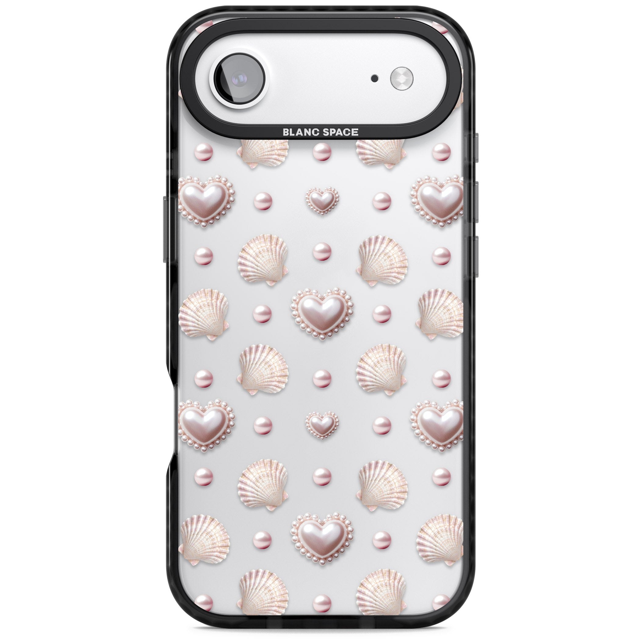 Pearl Hearts iPhone 17 Air Impact Black Phone Case