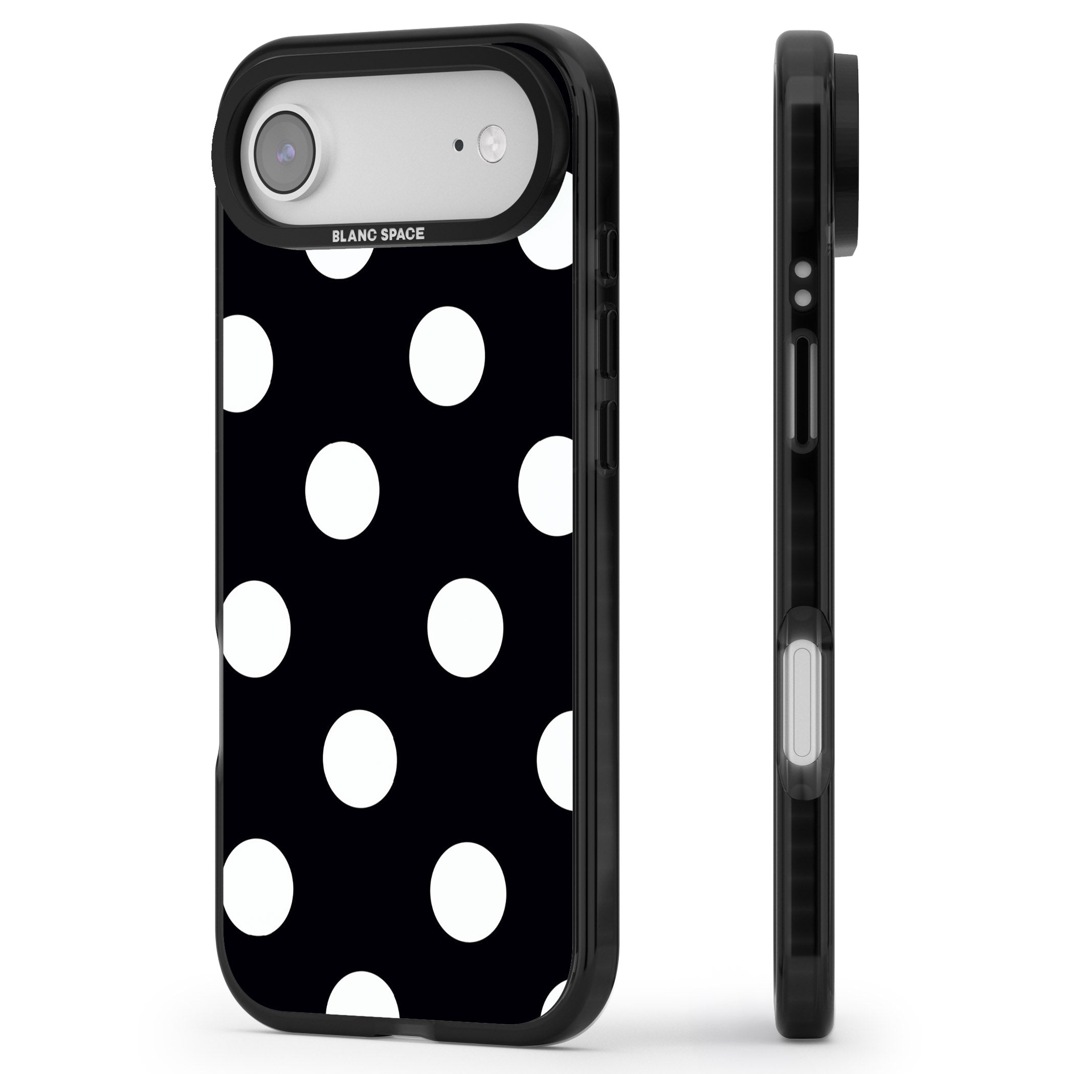 Chic Black Polka Dot iPhone 17 Air Impact Black Phone Case Side Profile