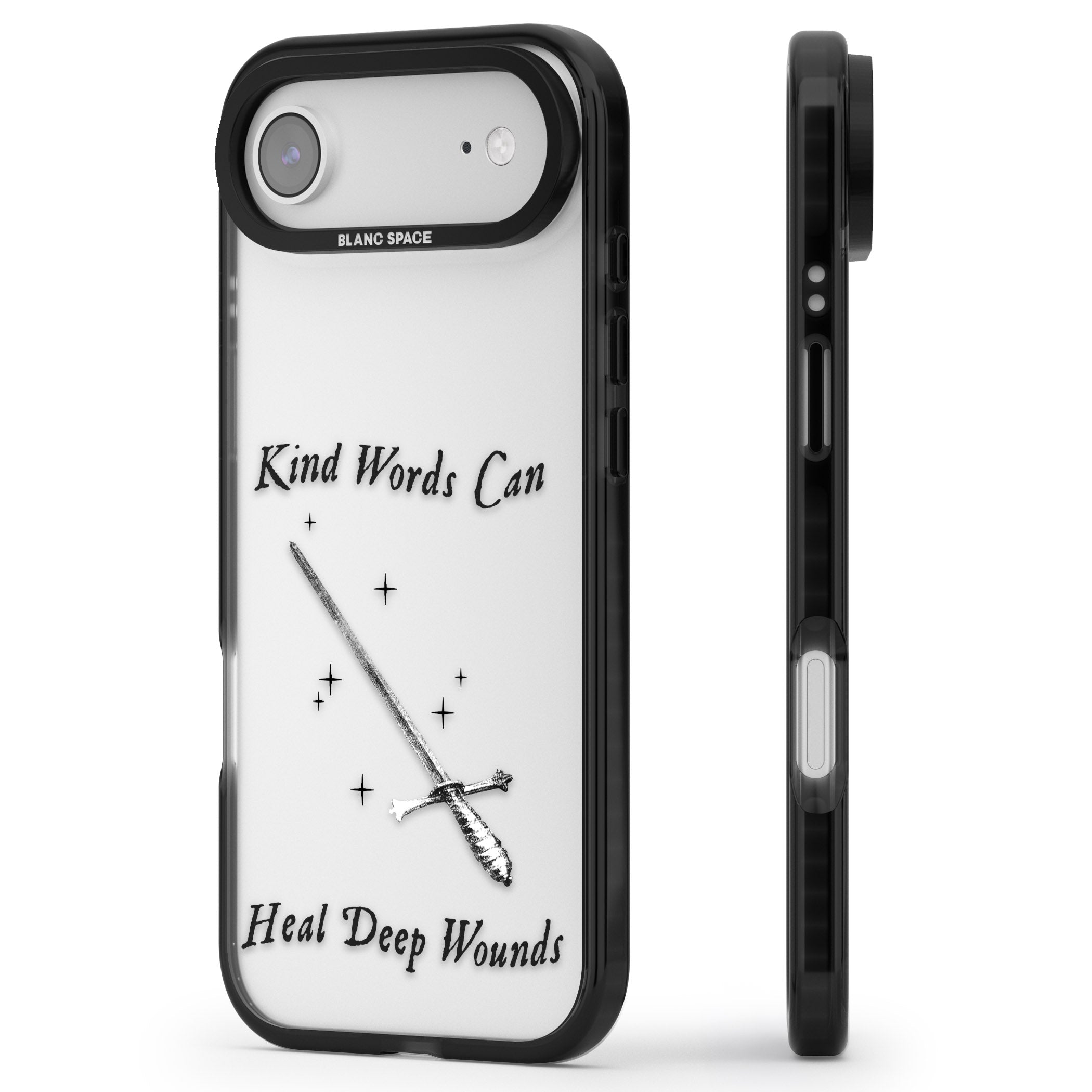 Kind Words Can Heal Deep Wounds iPhone 17 Air Impact Black Phone Case Side Profile
