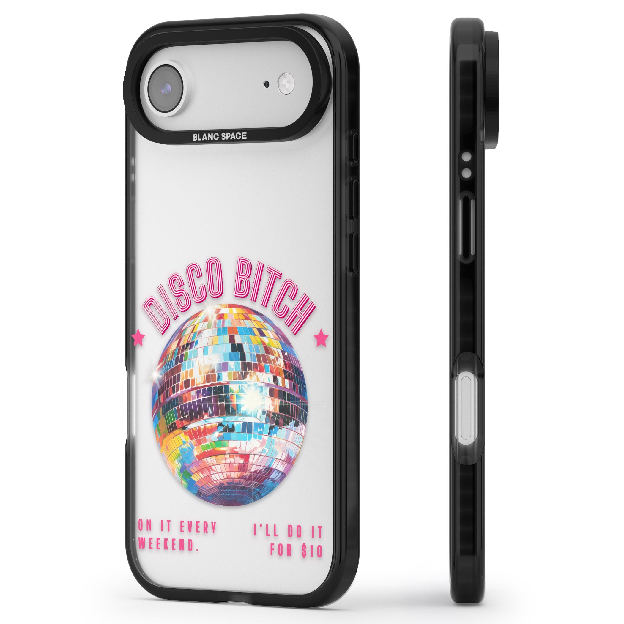 Disco B Tch iPhone 17 Air Impact Black Phone Case Side Profile