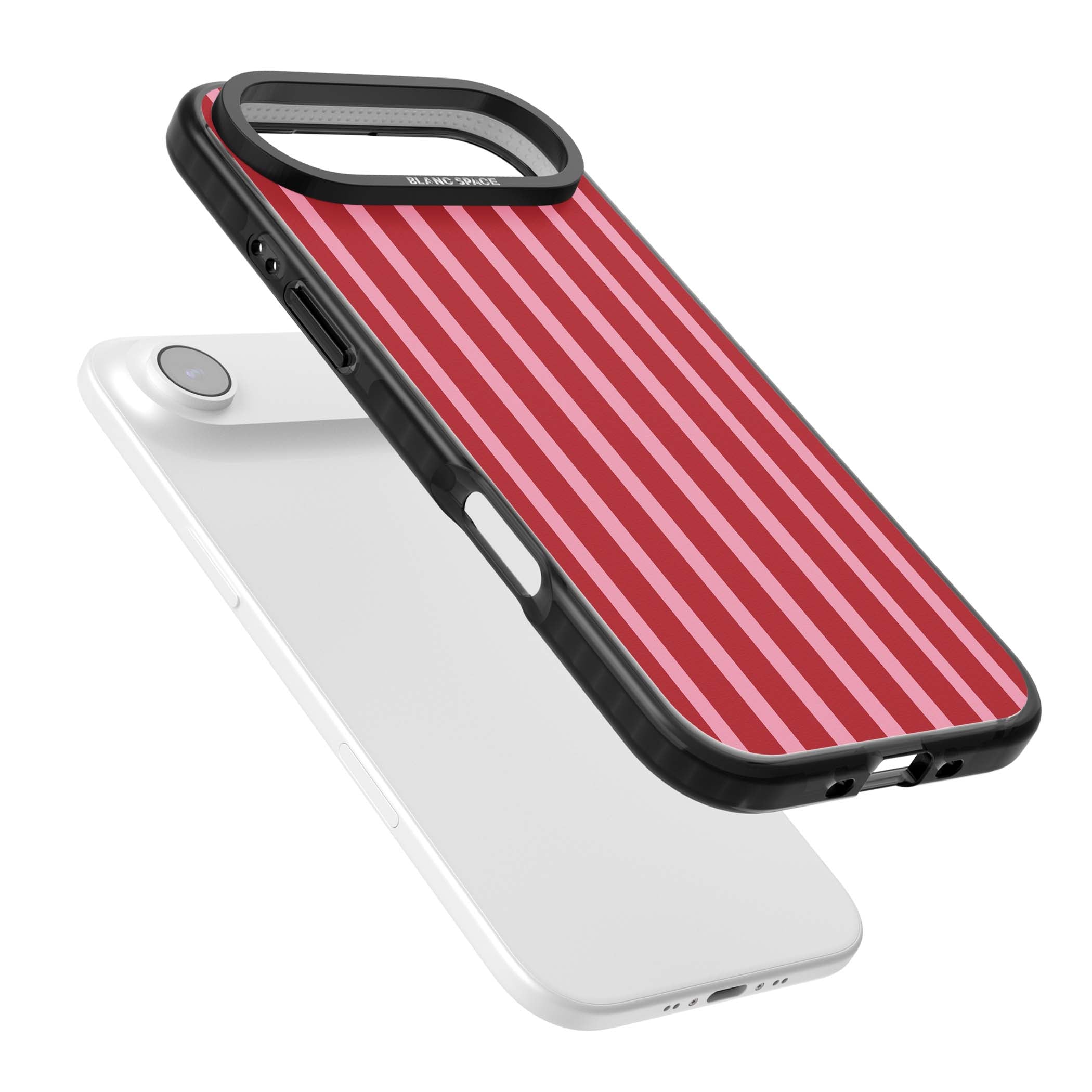 Raspberry Stripe coquette iPhone case featuring red and pink vertical stripes in a candy-inspired pattern | Clear Impact case for iPhone Air