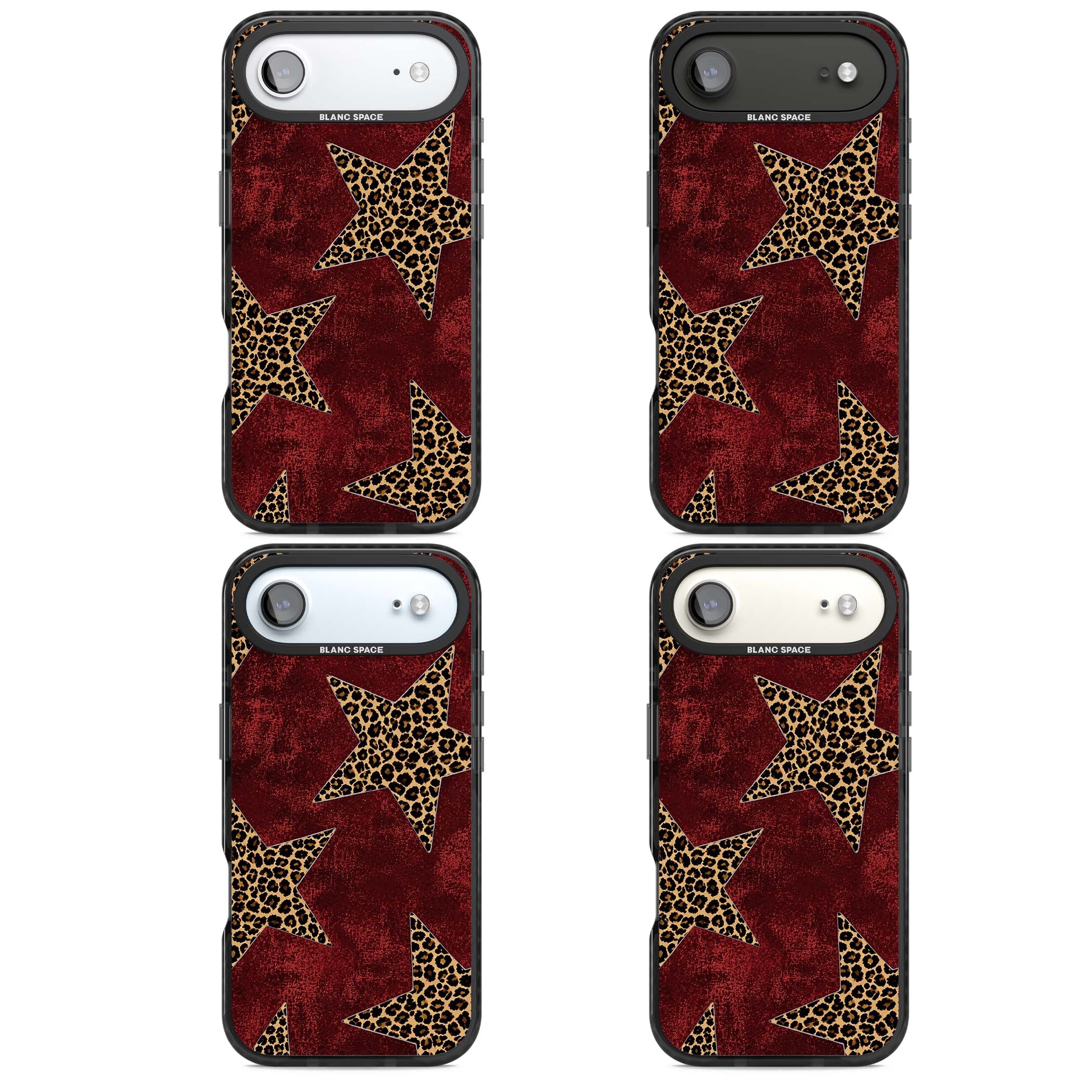 Showgirl leopard print iPhone case featuring cheetah print stars on distressed red grunge background | Clear Impact case for iPhone Air