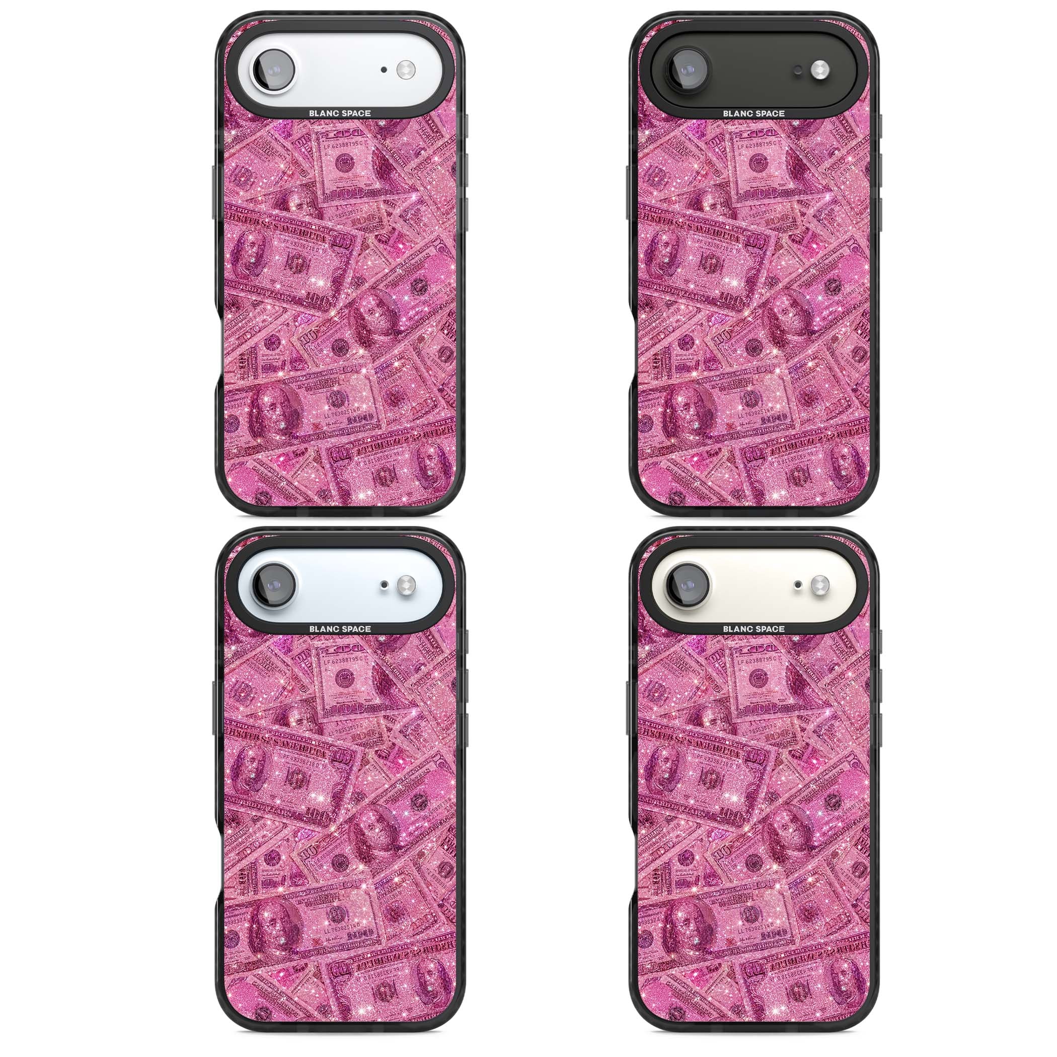 Glamorous baddie iPhone case featuring pink glitter hundred dollar bills and sparkling money wallpaper design | Clear Impact case for iPhone Air