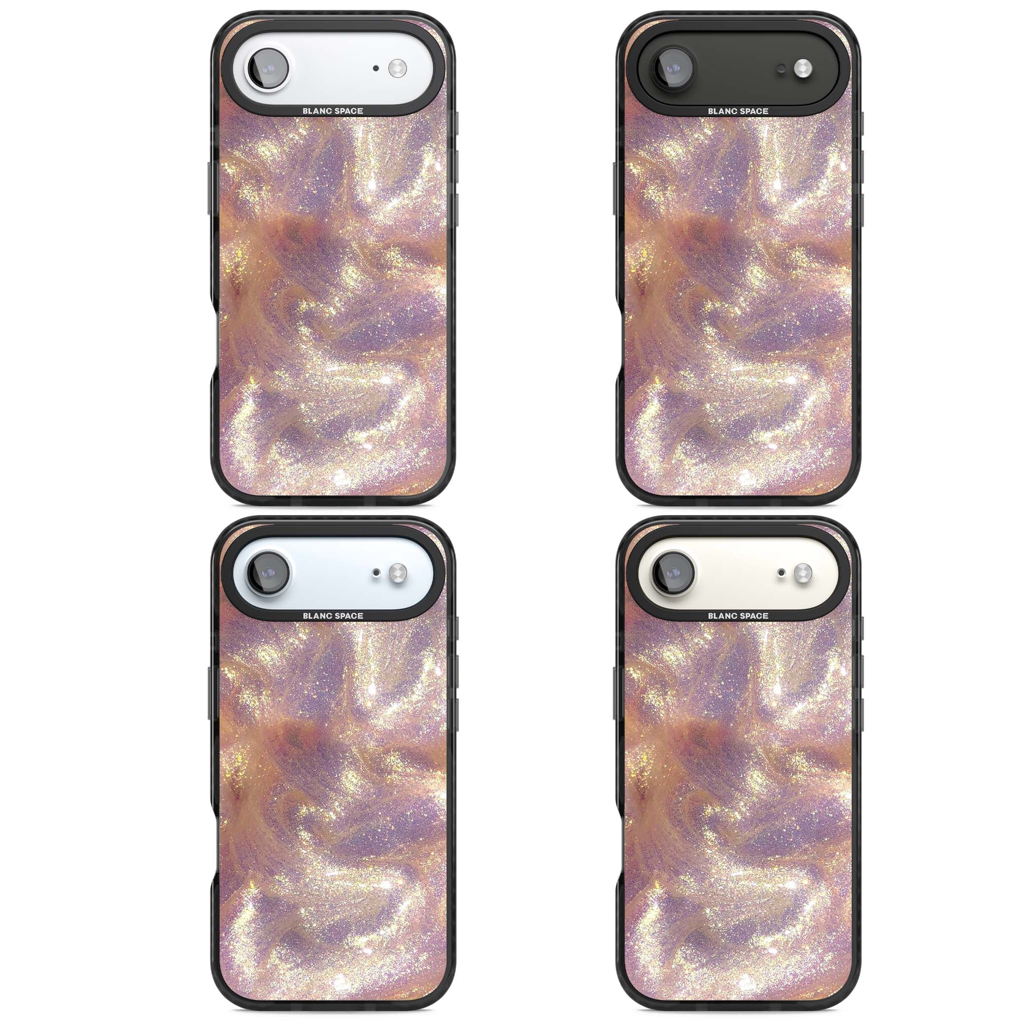 Shimmer marble iPhone case featuring rose gold glitter swirls, lilac shimmer and iridescent pearl finish | Clear Impact case for iPhone Air