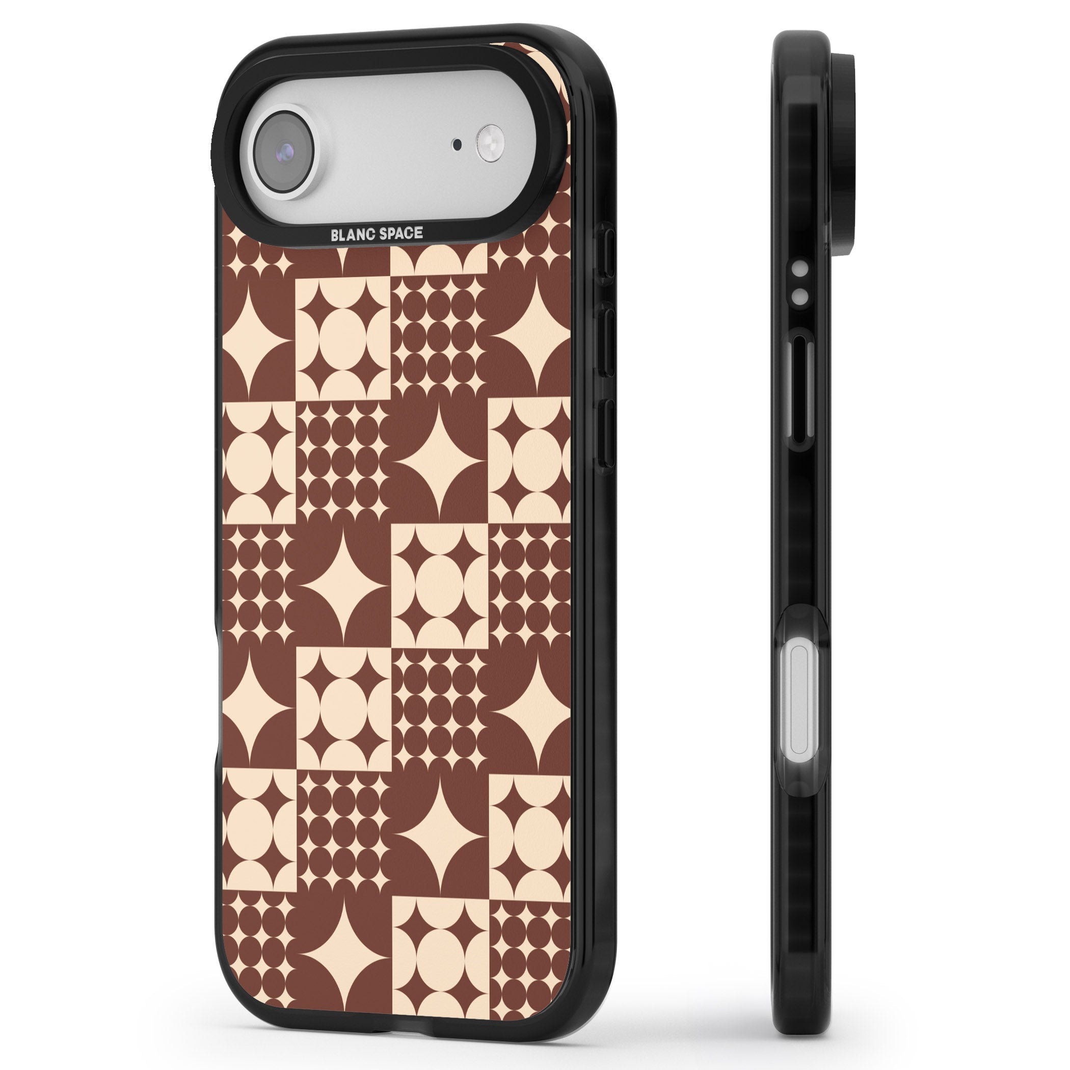 Mid Century Brown Checked iPhone 17 Air Impact Black Phone Case Side Profile