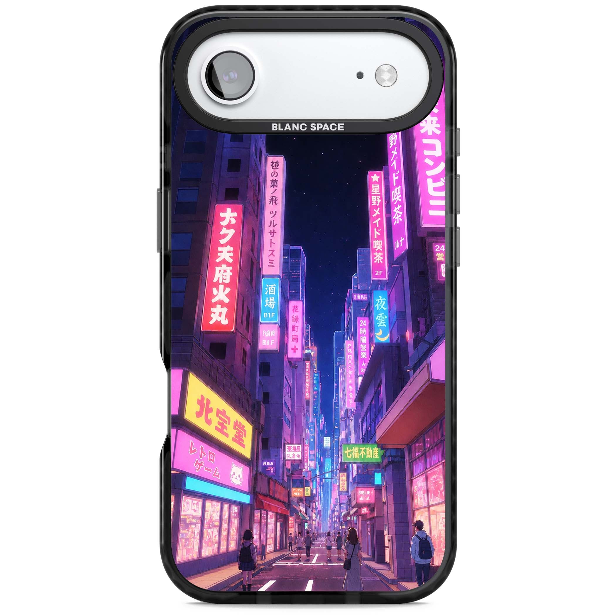 Shibuya At Night Japanese neon city iPhone case featuring glowing kanji signs, pink storefronts and a Tokyo street at n | Clear Impact case for iPhone Air