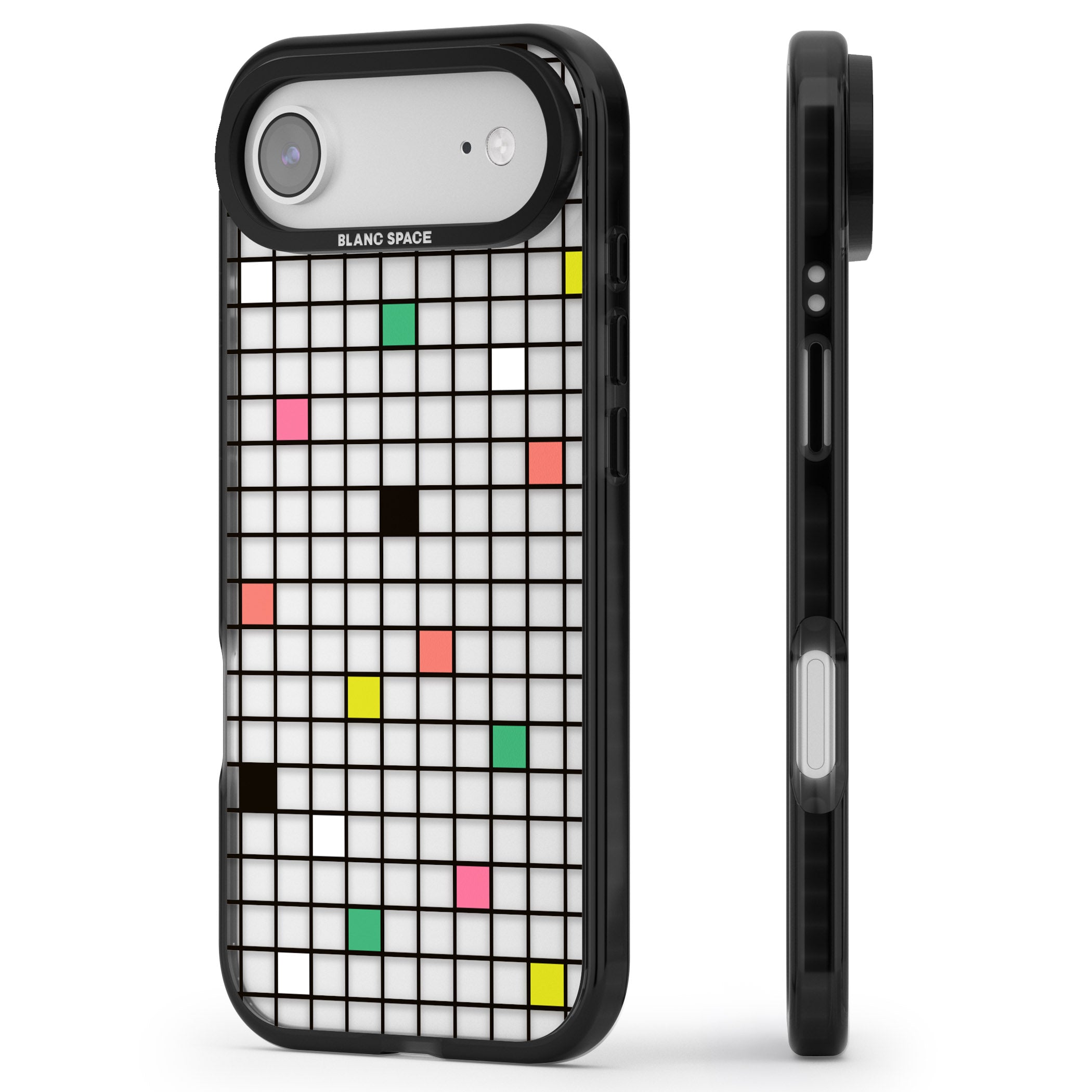 Vibrant Clear Geometric Grid iPhone 17 Air Impact Black Phone Case Side Profile