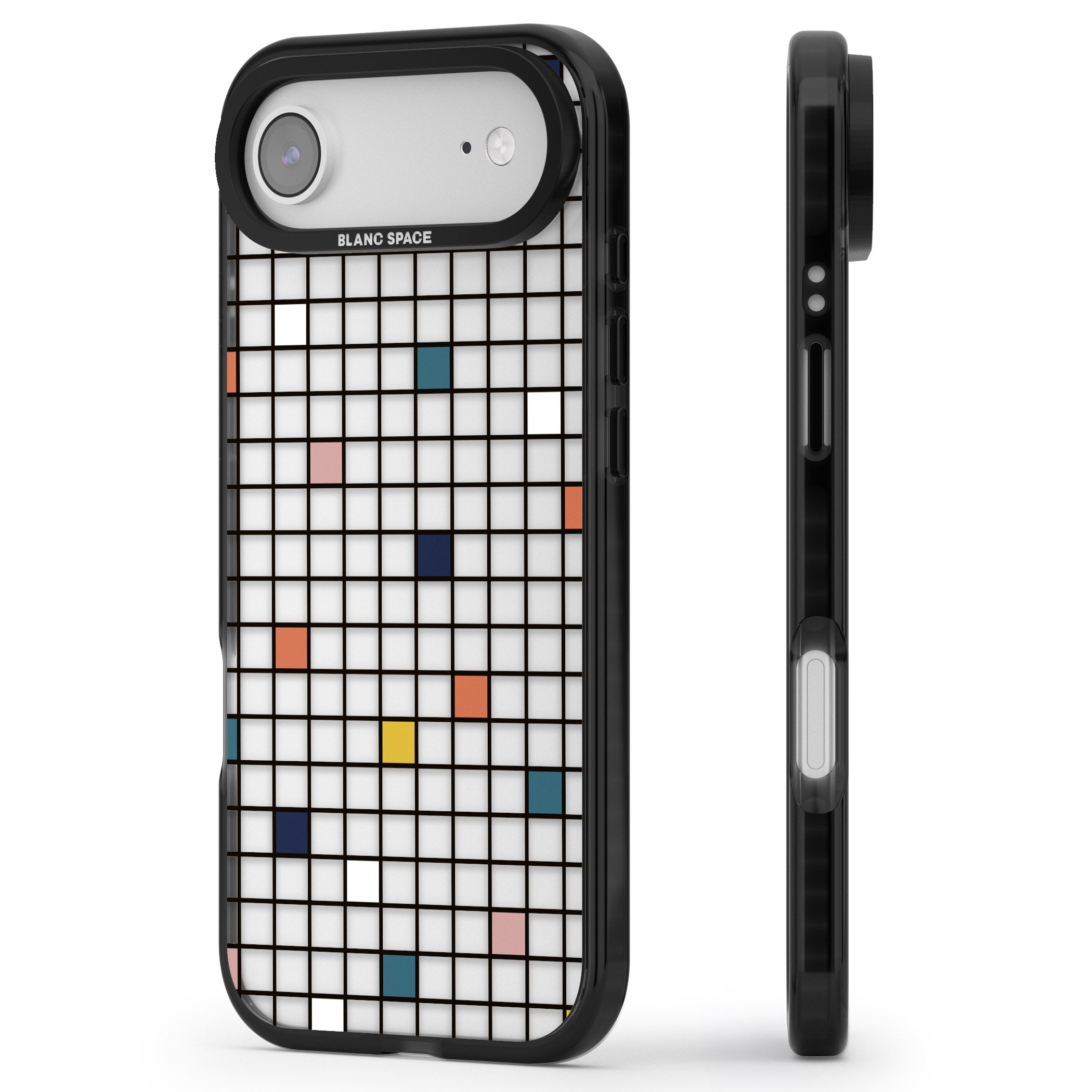 Earthtone Clear Geometric Grid iPhone 17 Air Impact Black Phone Case Side Profile