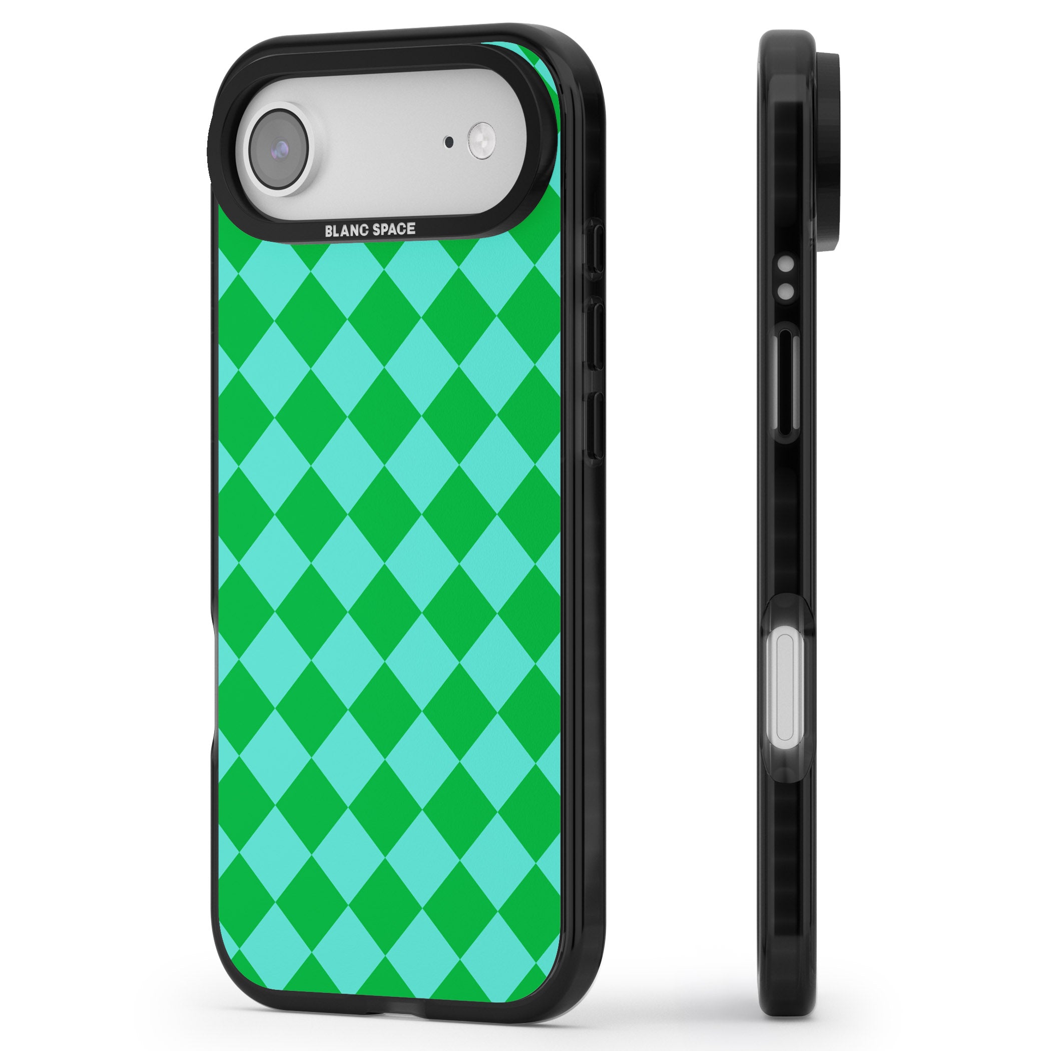 Retro Green Diamond Plaid iPhone 17 Air Impact Black Phone Case Side Profile