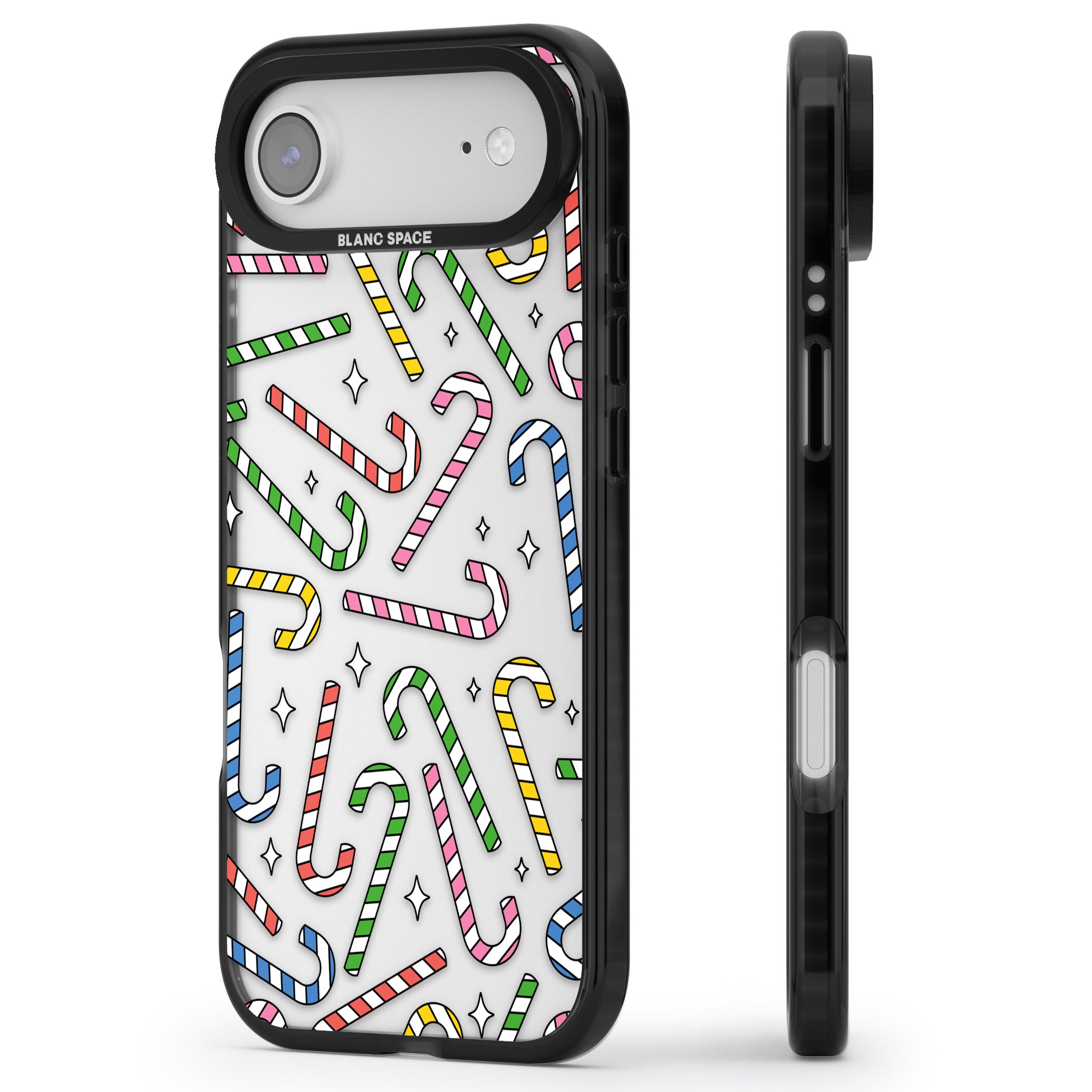 Colourful Stars & Candy Canes iPhone 17 Air Impact Black Phone Case Side Profile