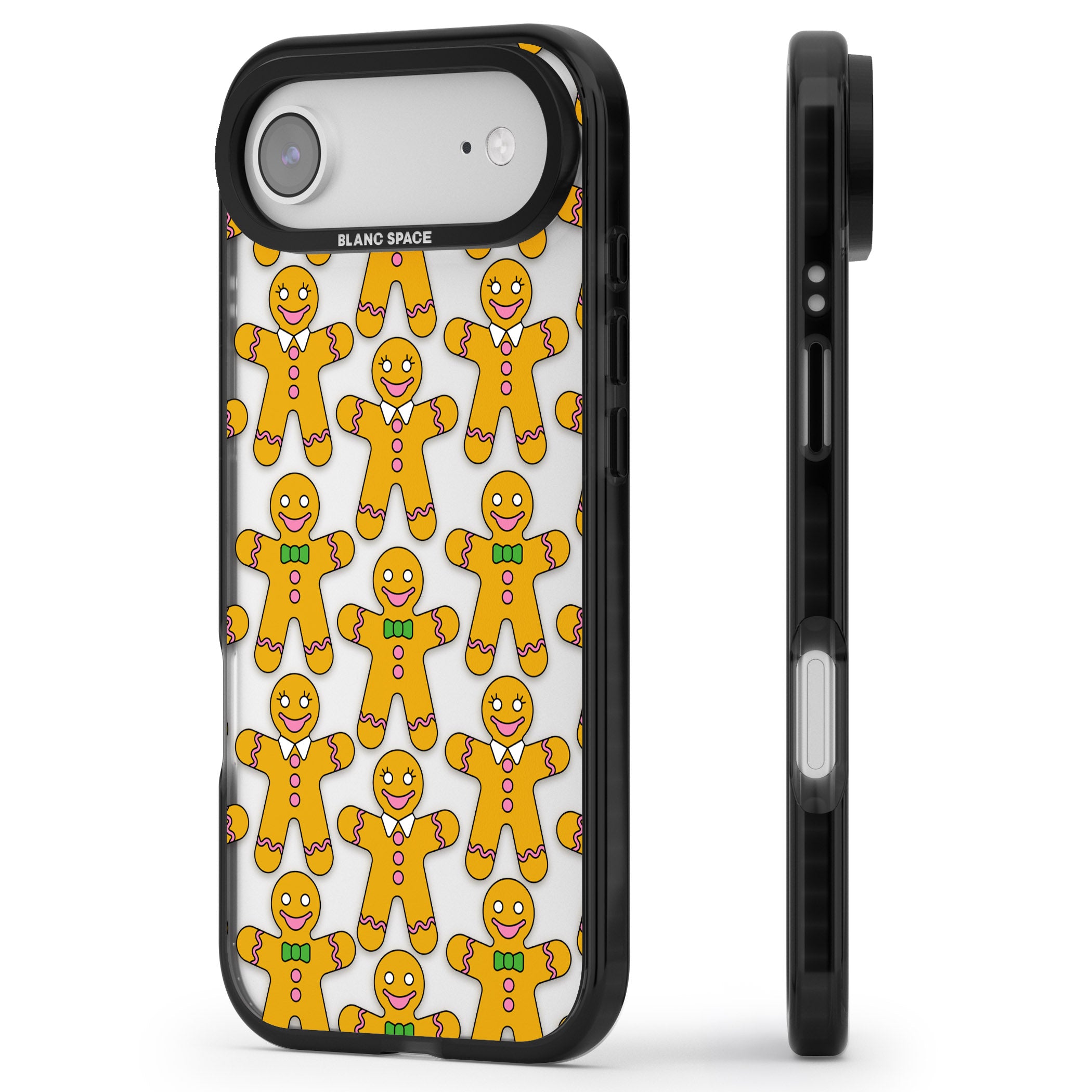 Gingerbread Cookie Pattern iPhone 17 Air Impact Black Phone Case Side Profile