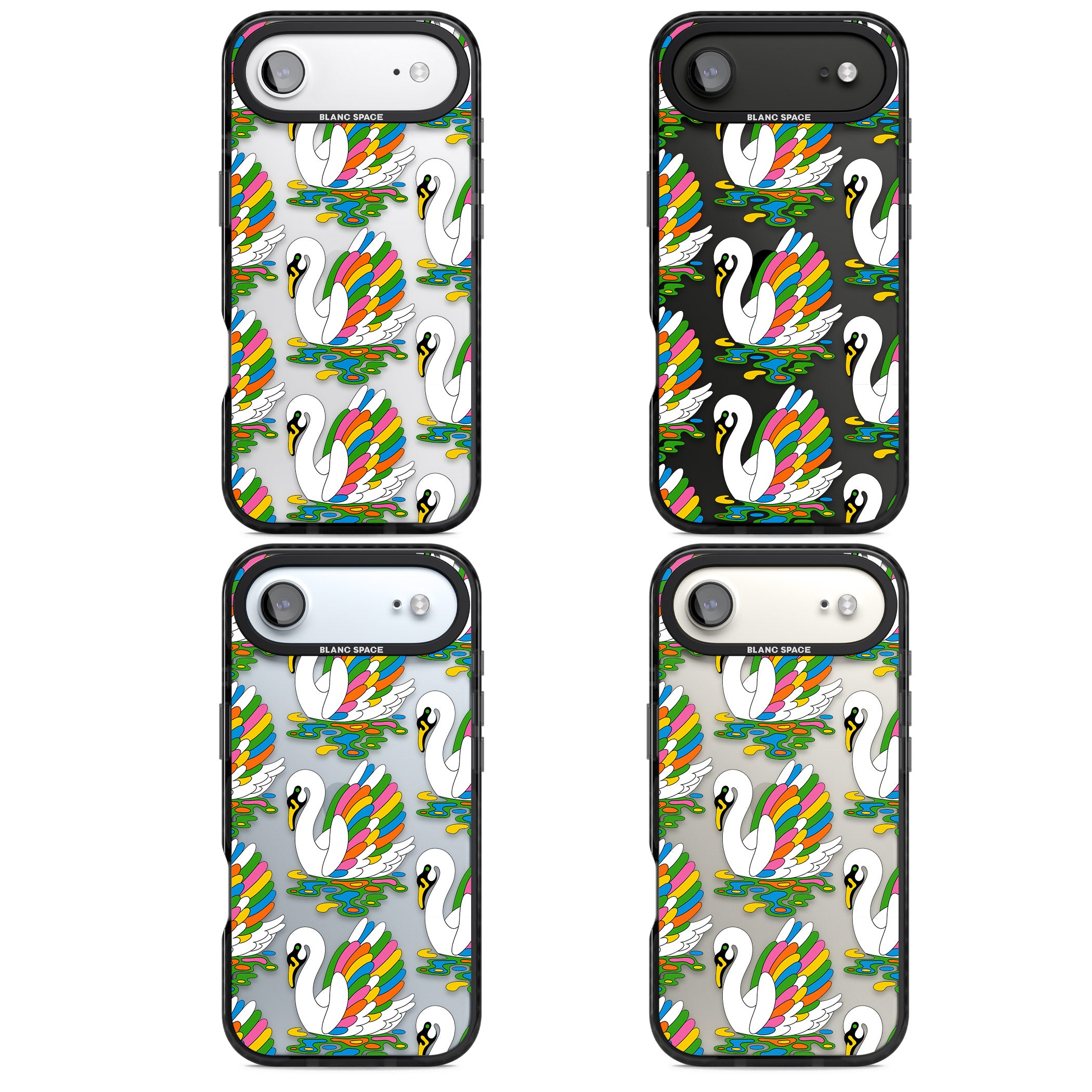 Colourful Swan Pattern iPhone 17 Air Impact Black Phone Case APT Impact Protection