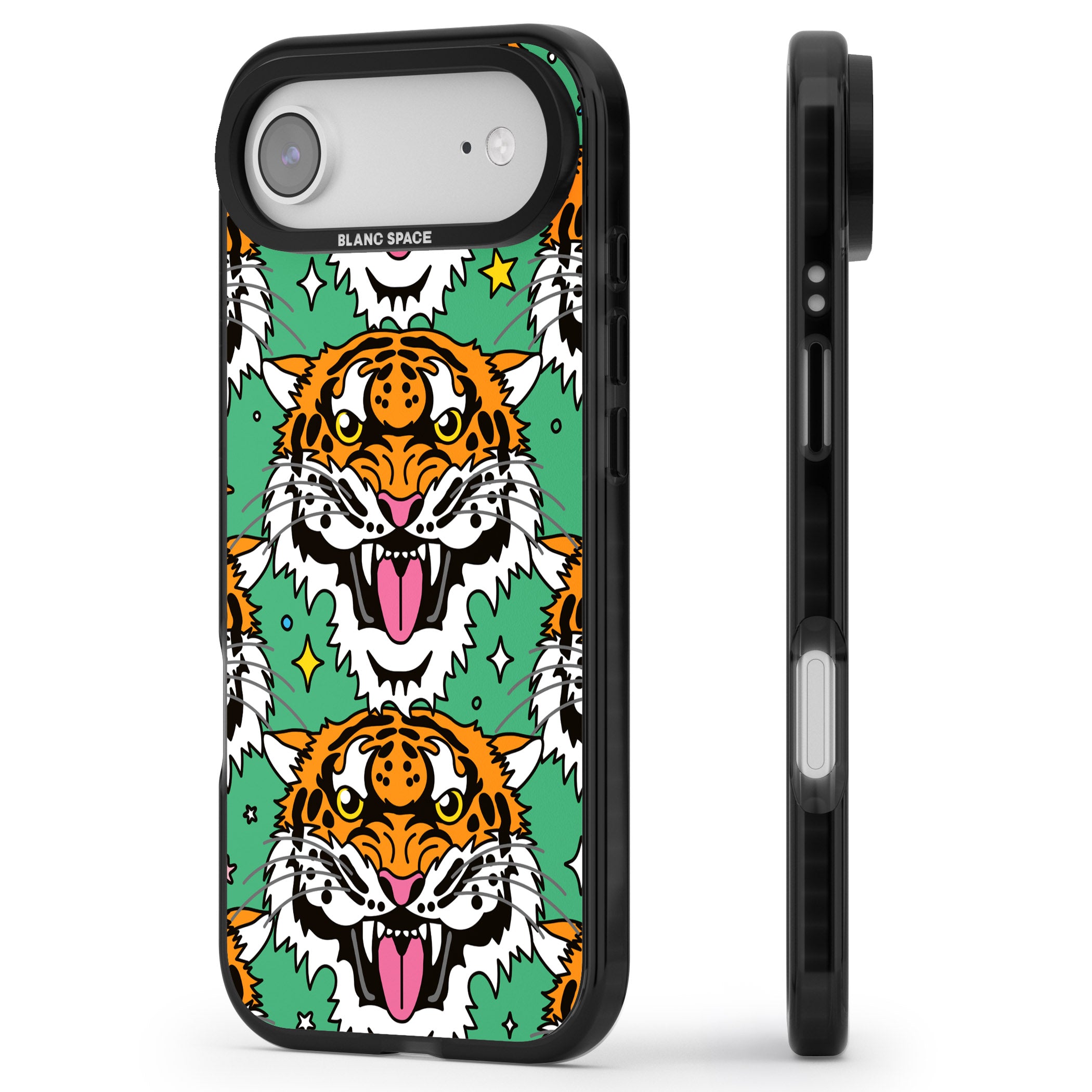 Fierce Jungle Tigers (Green) iPhone 17 Air Impact Black Phone Case Side Profile