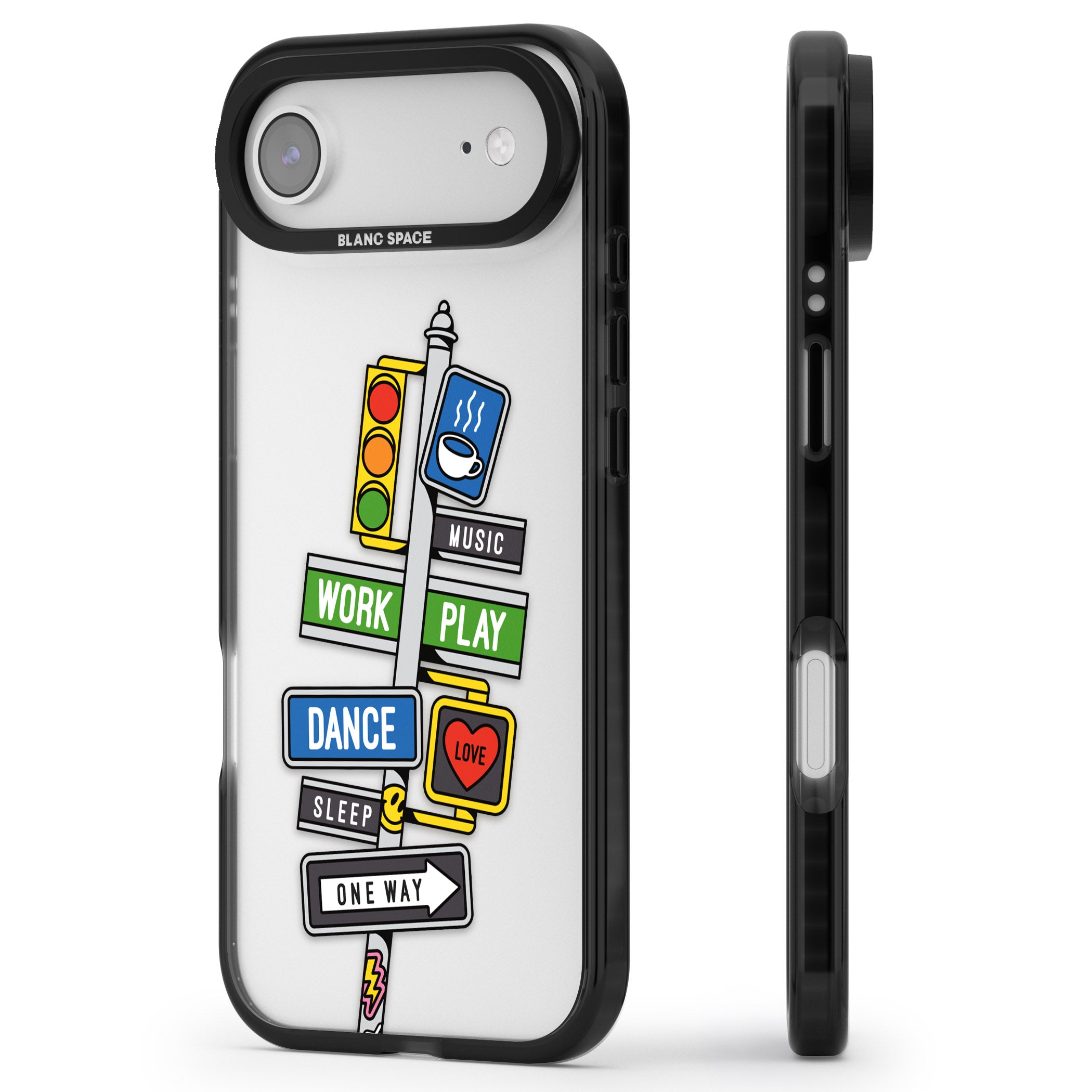 Mood Street Signs iPhone 17 Air Impact Black Phone Case Side Profile