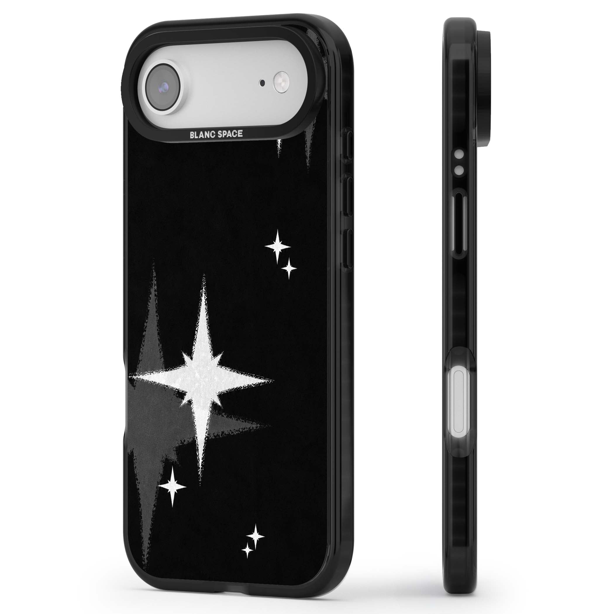 Black Sparkle celestial iPhone case featuring white sparkle stars on a black night sky background | Clear Impact case for iPhone Air