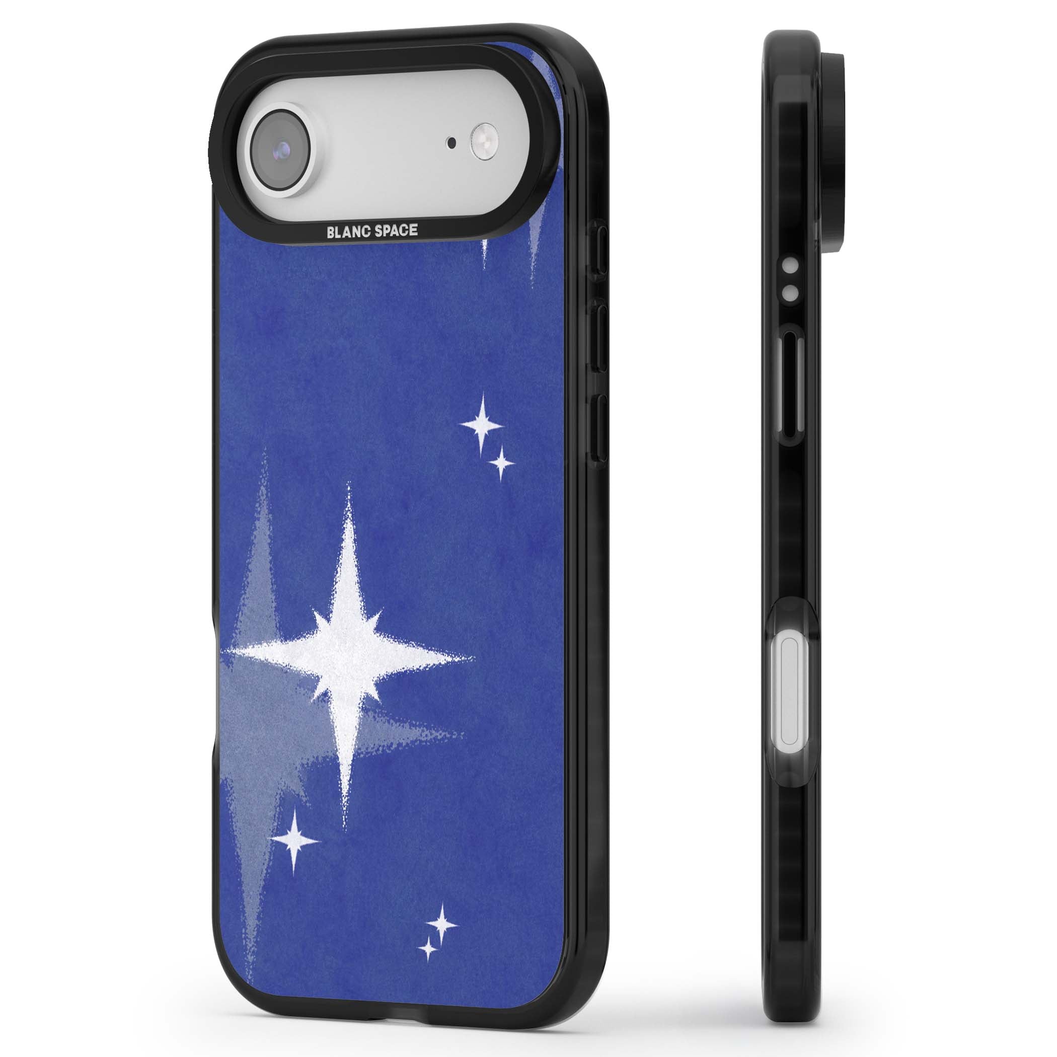Blue Sparkle celestial iPhone case featuring sparkling silver stars on a deep blue painterly night sky | Clear Impact case for iPhone Air