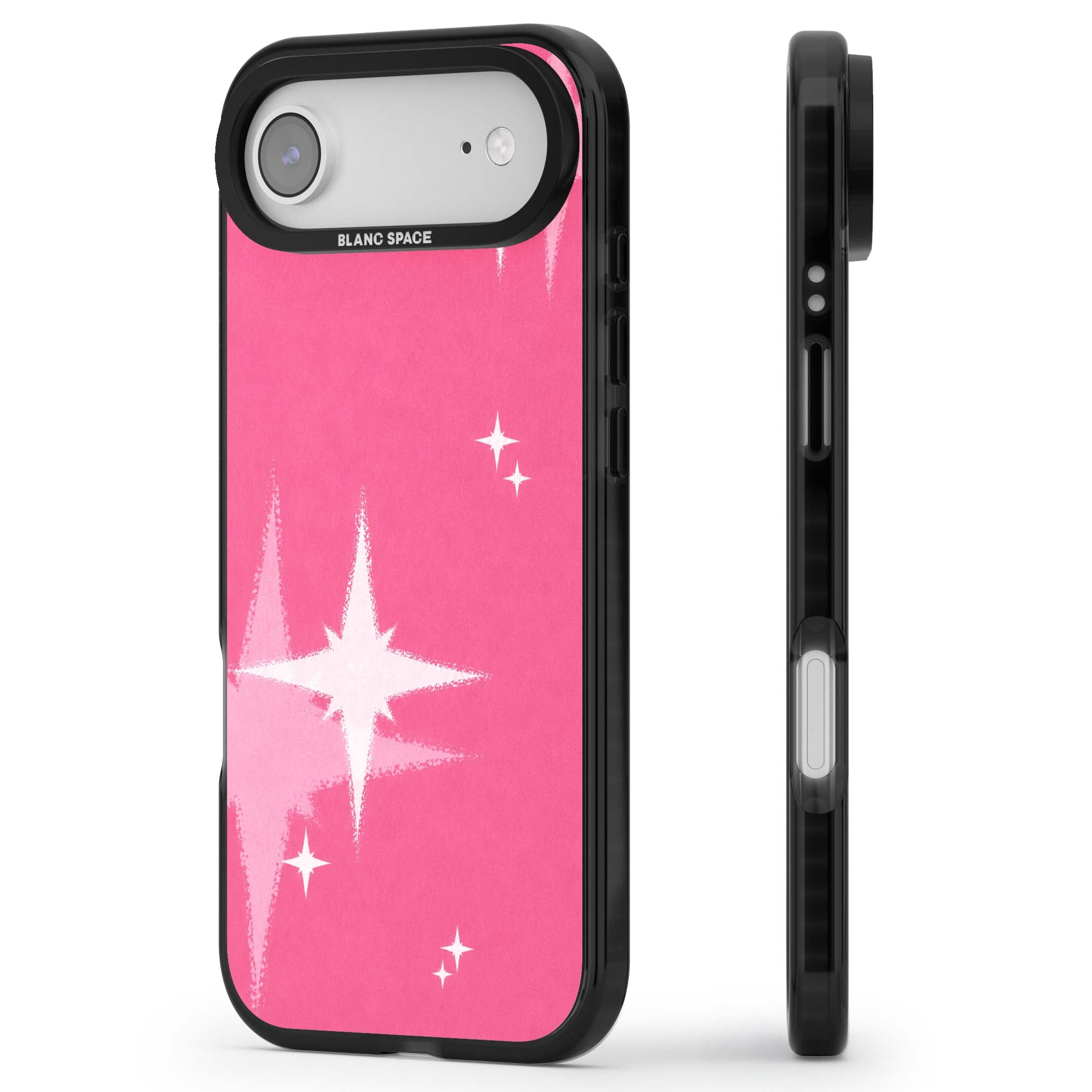 Pink Sparkle Y2K iPhone case featuring hot pink background with shimmering white starburst pattern | Clear Impact case for iPhone Air