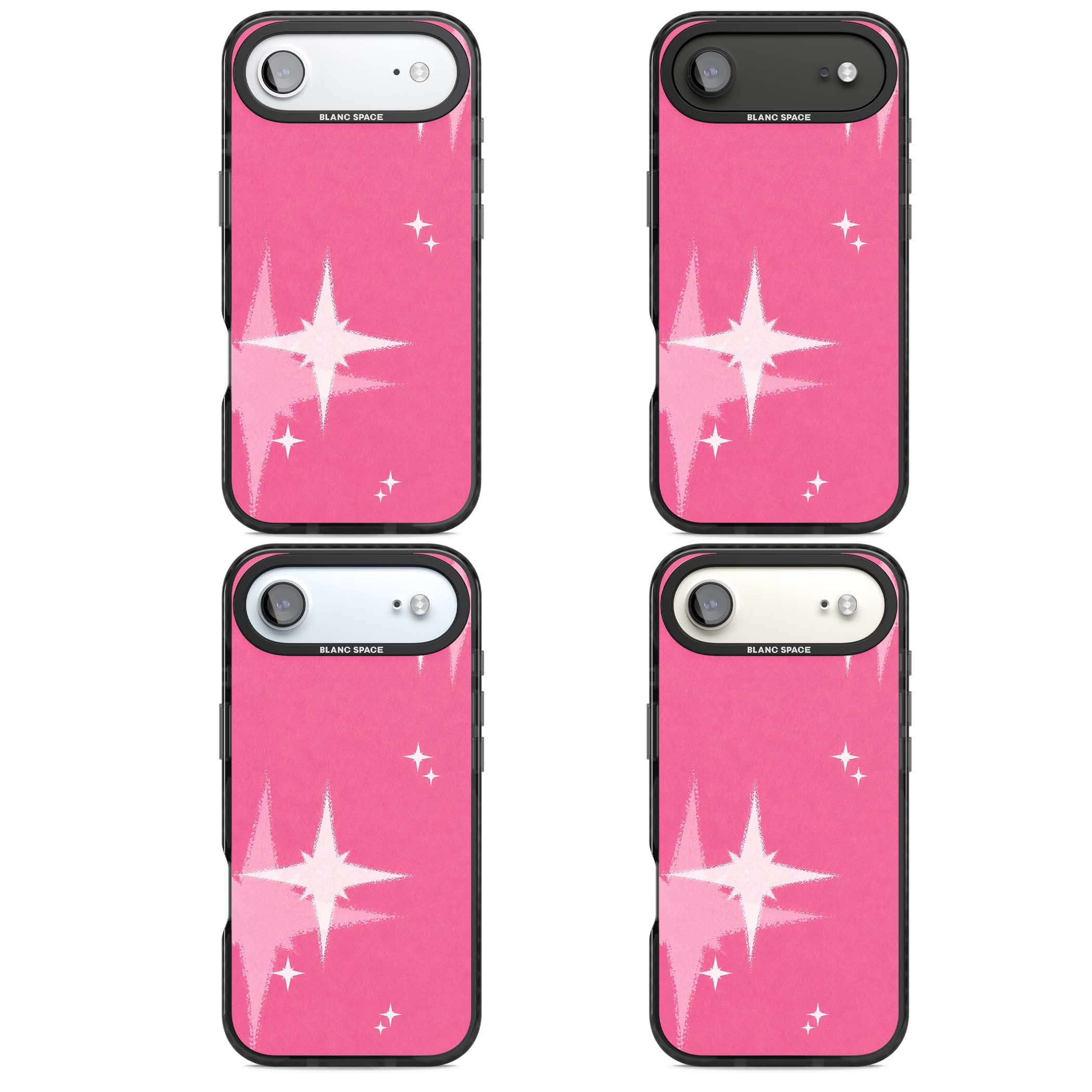 Pink Sparkle Y2K iPhone case featuring hot pink background with shimmering white starburst pattern | Clear Impact case for iPhone Air