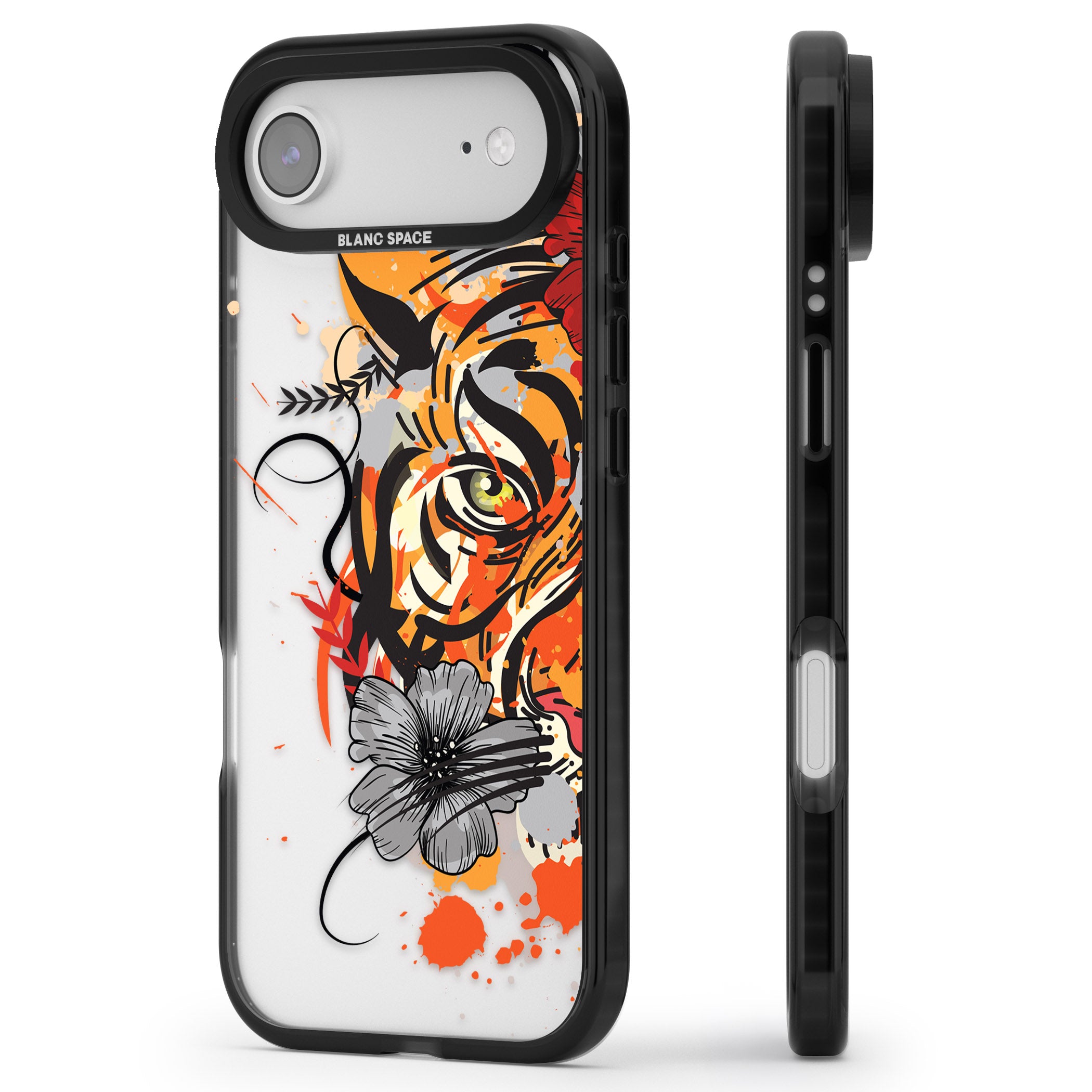 Sugar Skull Tiger iPhone 17 Air Impact Black Phone Case Side Profile