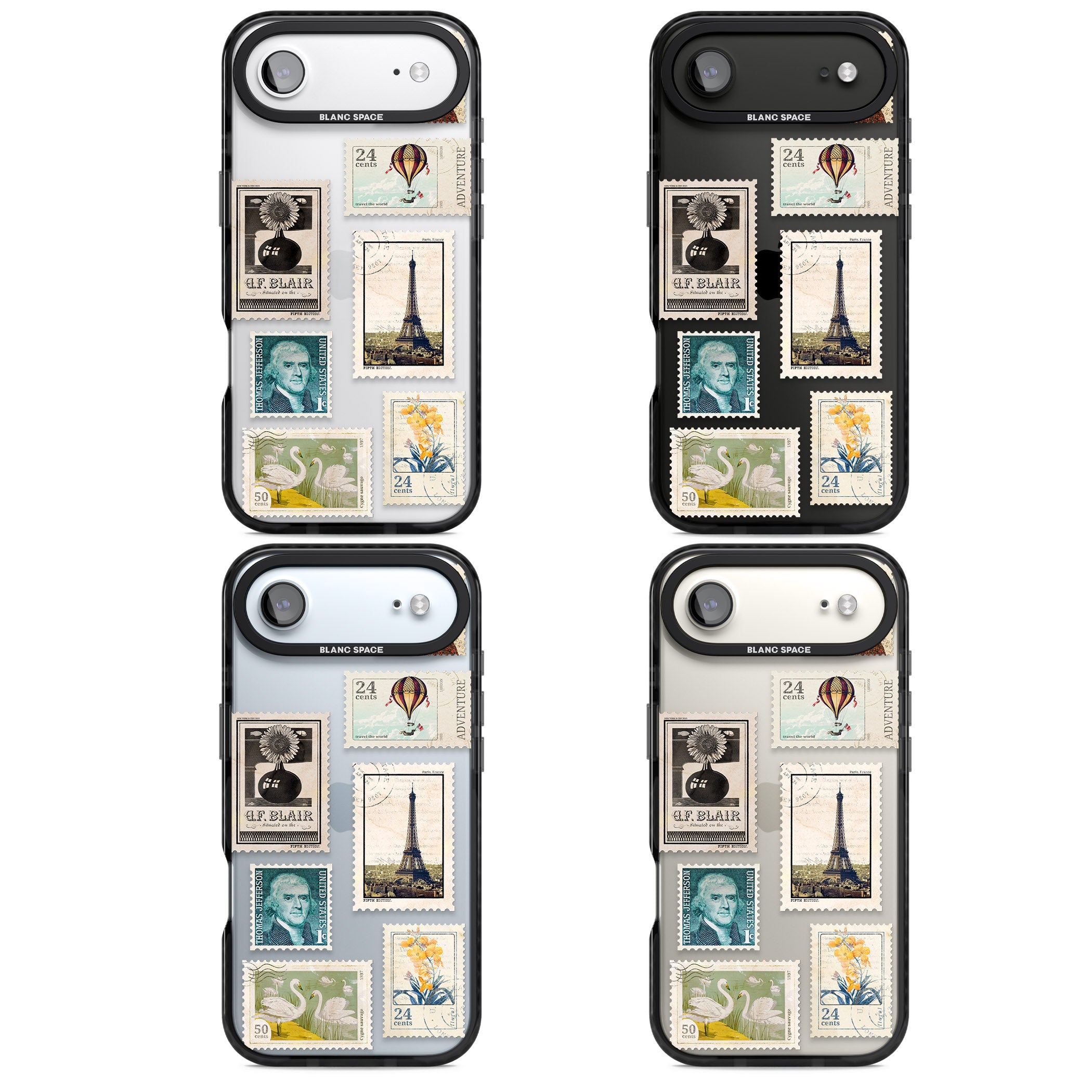 Vintage Stamps iPhone 17 Air Impact Black Phone Case APT Impact Protection