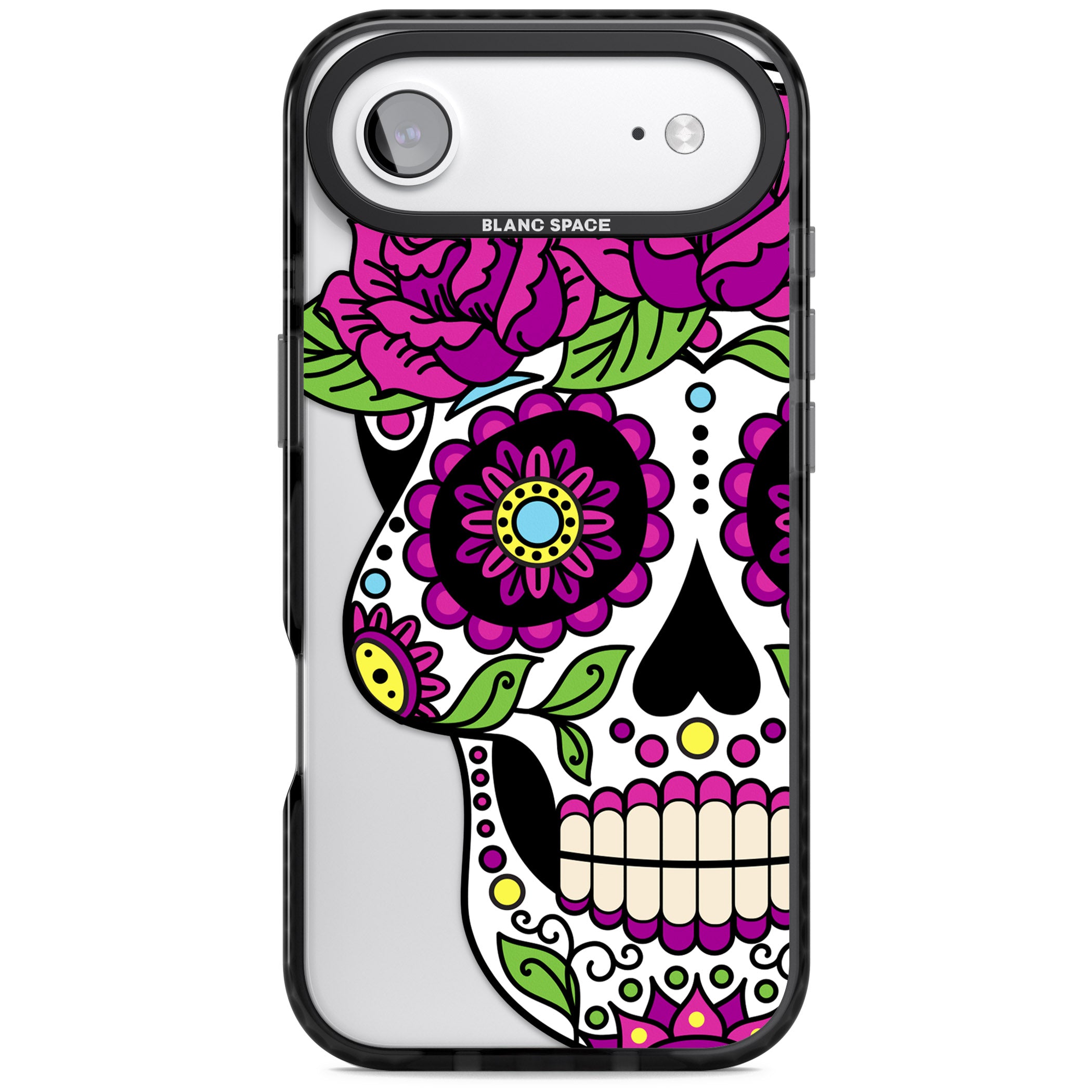 Purple Floral Sugar Skull iPhone 17 Air Impact Black Phone Case