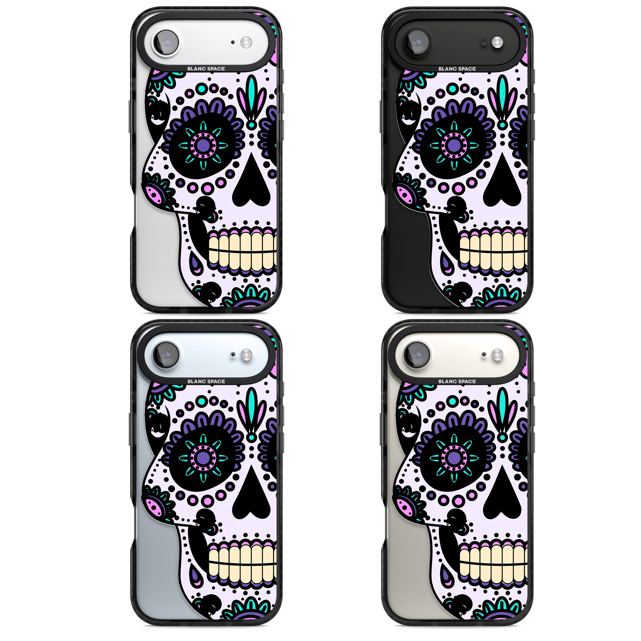 Violet Sugar Skull iPhone 17 Air Impact Black Phone Case APT Impact Protection