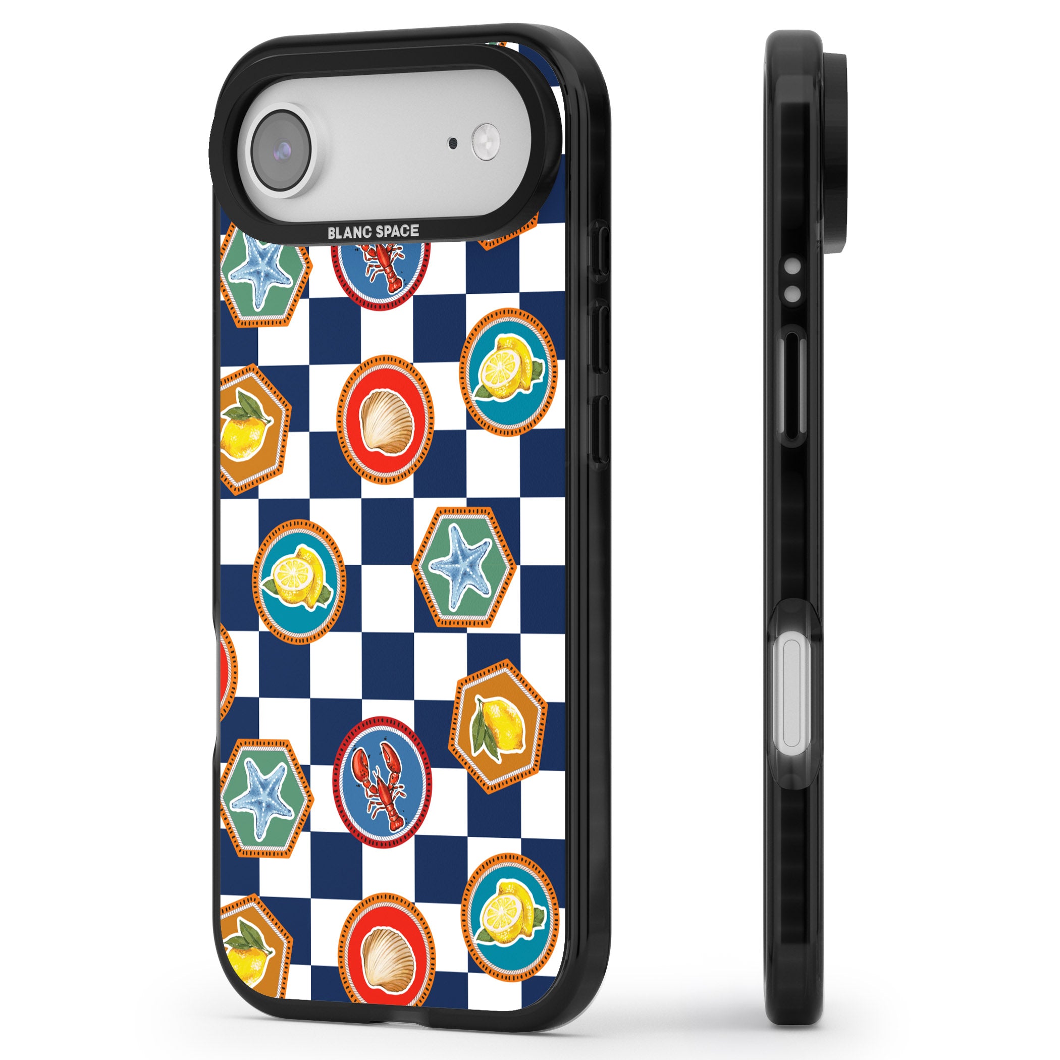 Coastal Check Pattern iPhone 17 Air Impact Black Phone Case Side Profile