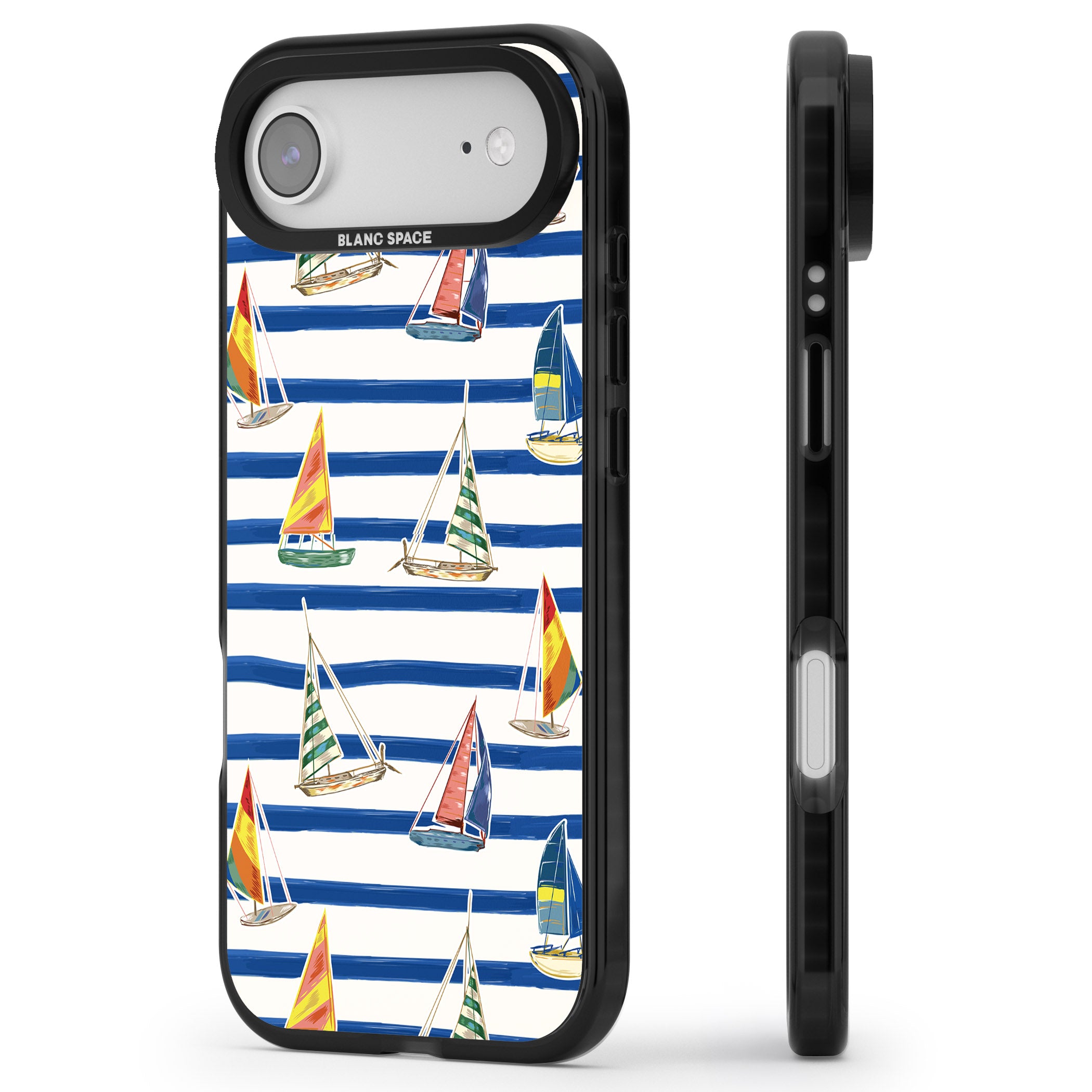 Coastal Sailboats iPhone 17 Air Impact Black Phone Case Side Profile