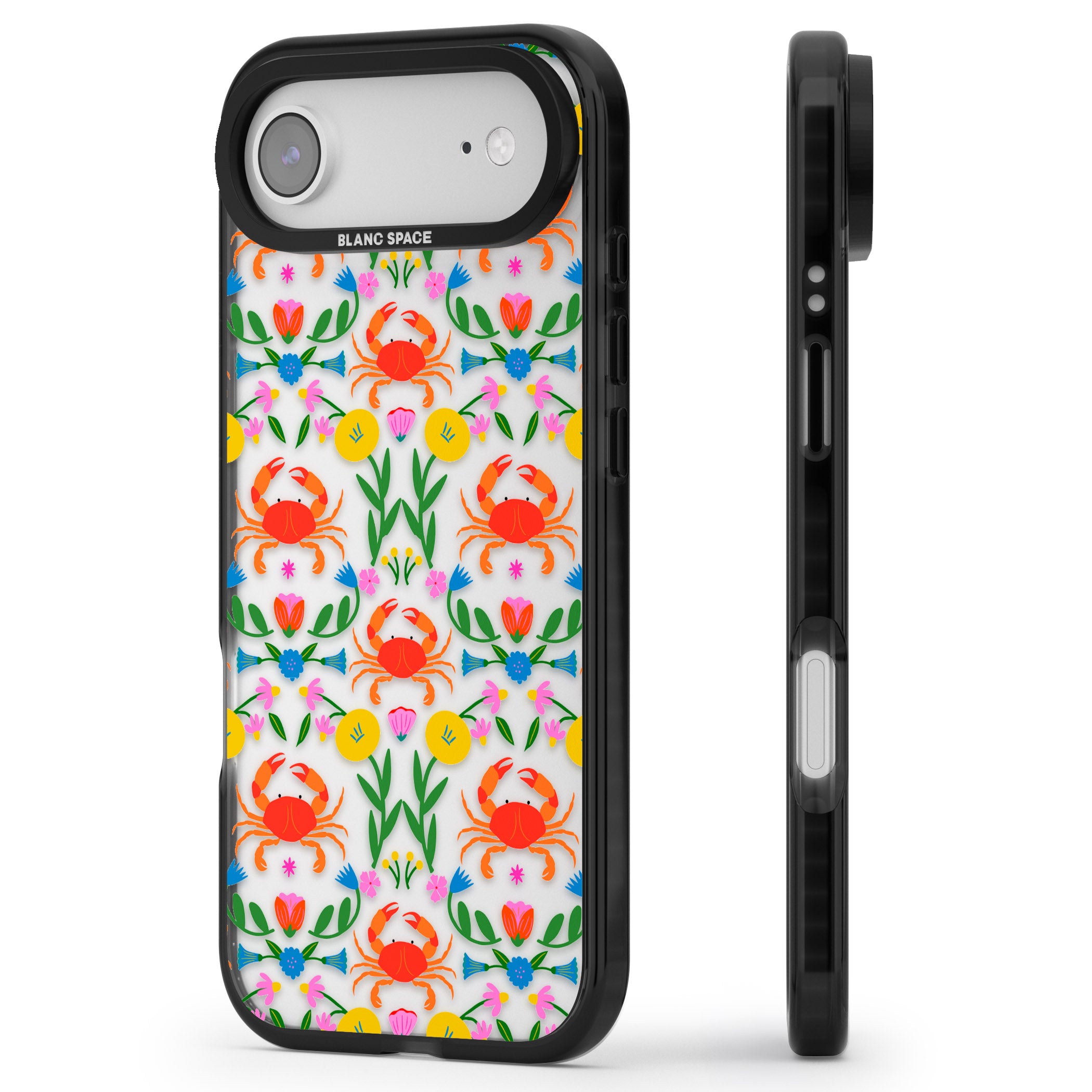 Crabs Flowers iPhone 17 Air Impact Black Phone Case Side Profile