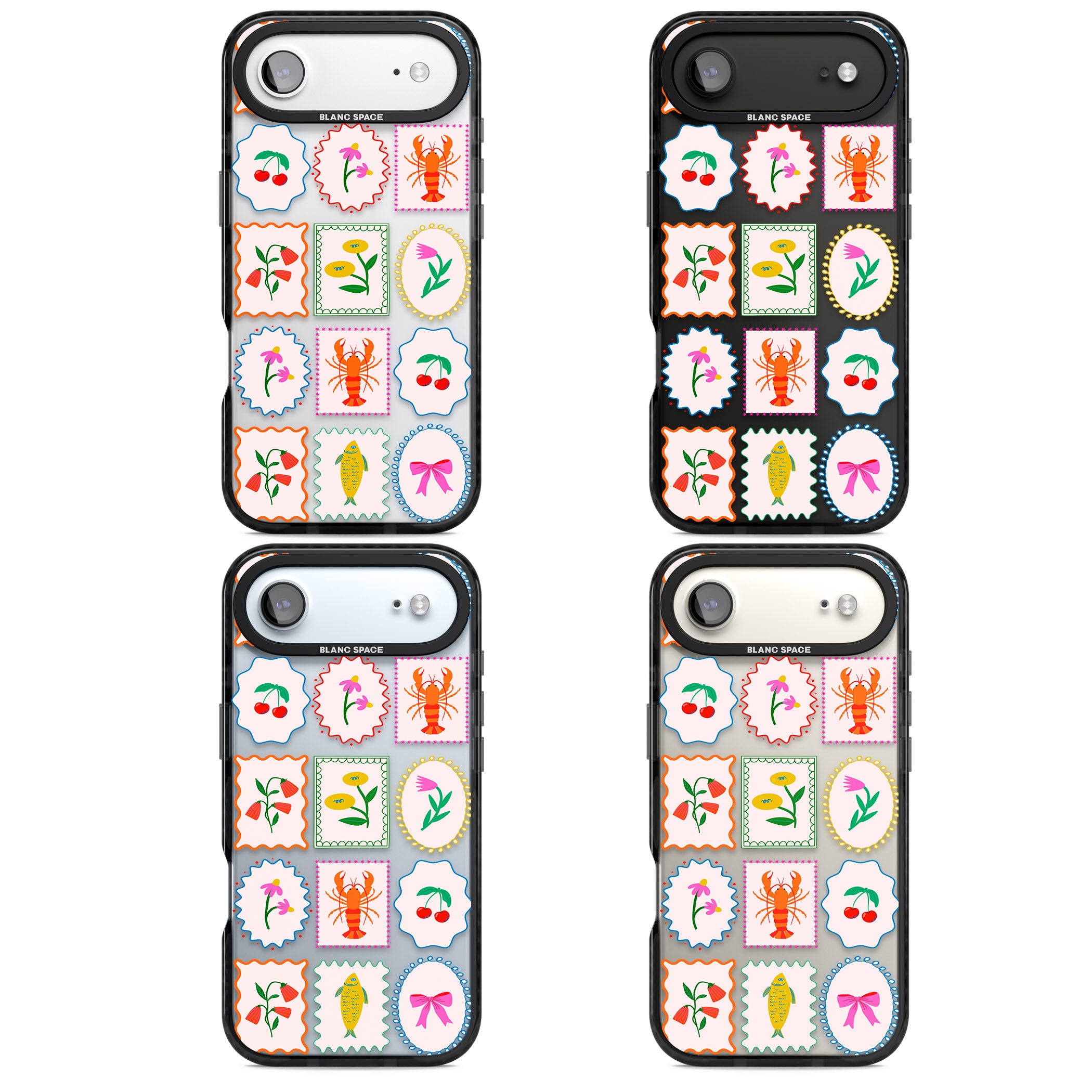Floral Seafood Stamps iPhone 17 Air Impact Black Phone Case APT Impact Protection
